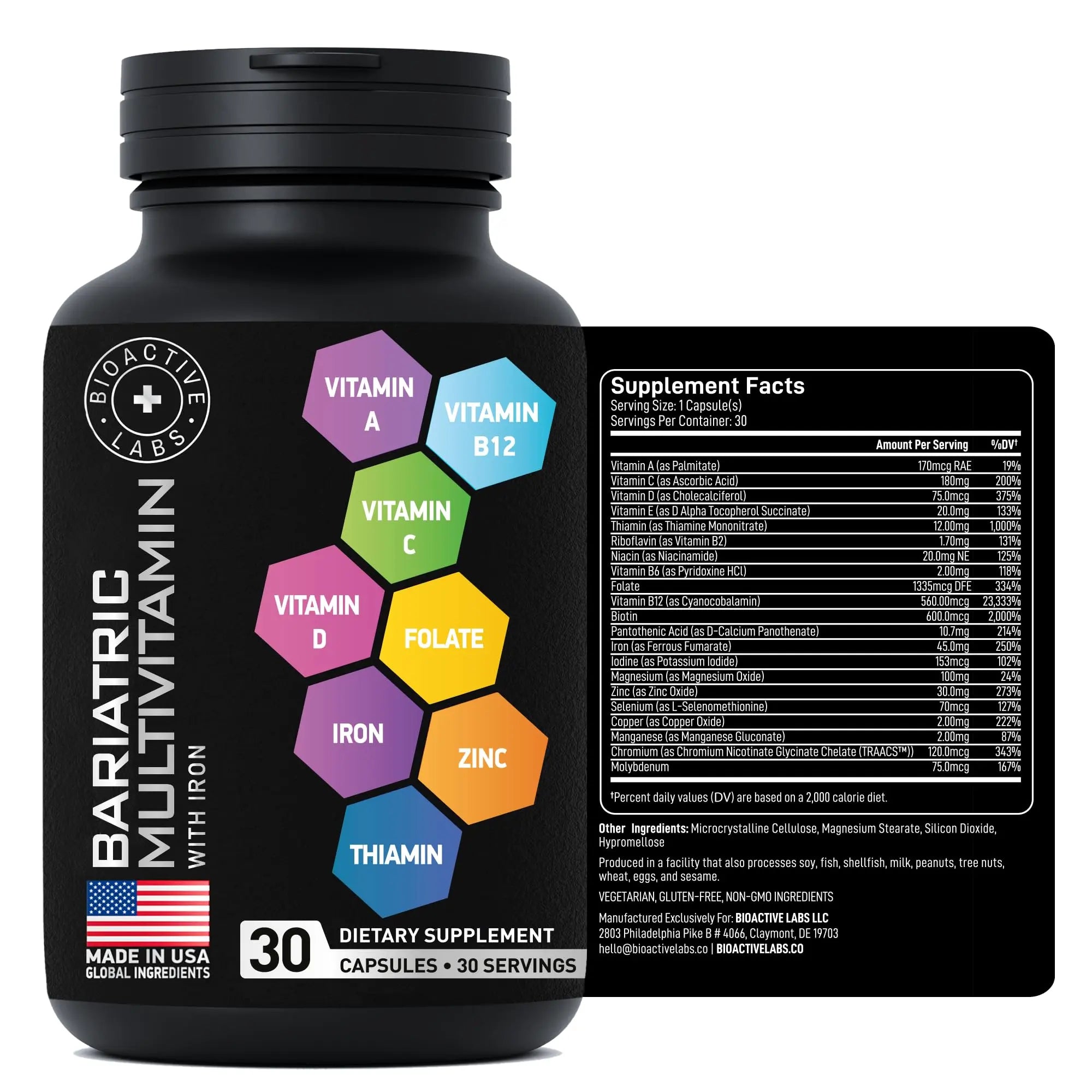 Bariatric Multivitamin with Iron 45mg for Women & Men - 21-in-1 Essential Post Gastric Bypass and Gastric Sleeve Vitamins A,C,D,E, B Complex BIOACTIVE LABS uk supplements