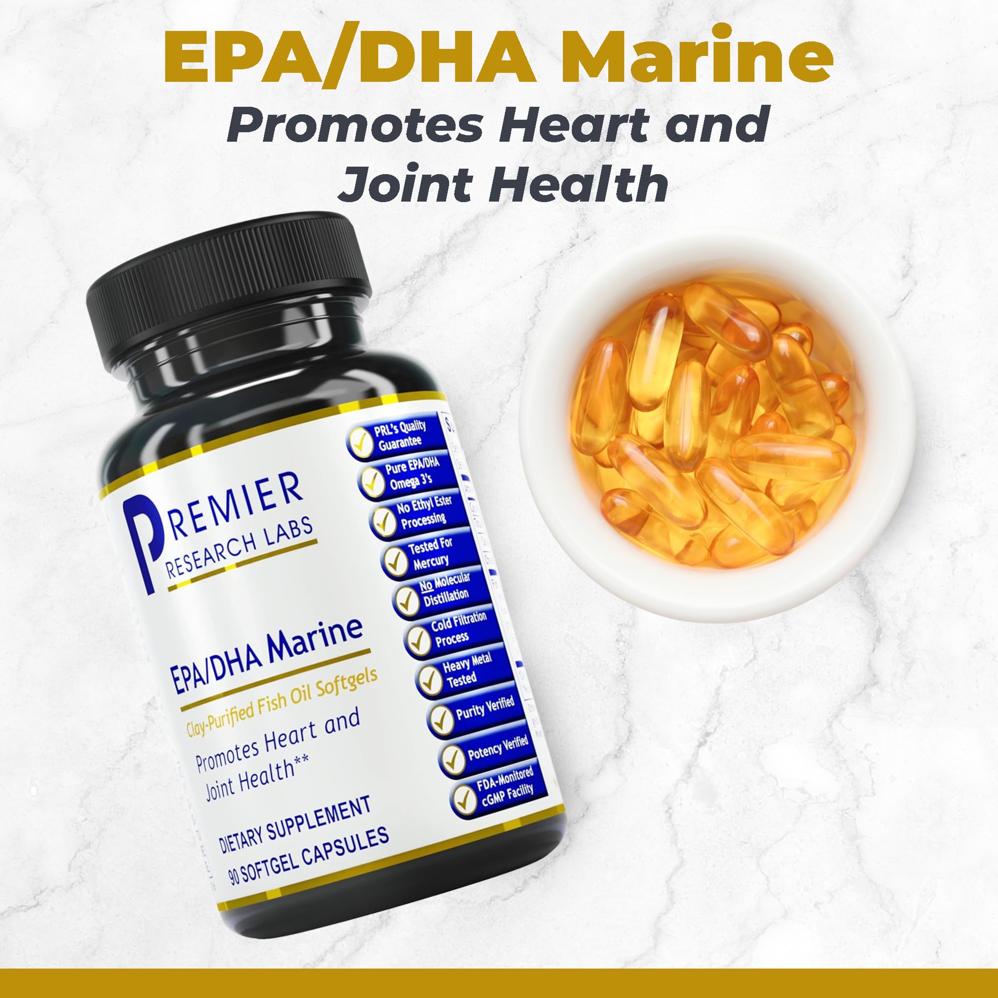 Premier Research Labs EPA DHA Marine Softgels - Omega 3 Fish Oil, EPA DHA Omega 3 Supplement, Fatty Acids for Women & Men, Natural - 90 Softgel Capsules Premier Research Labs uk supplements