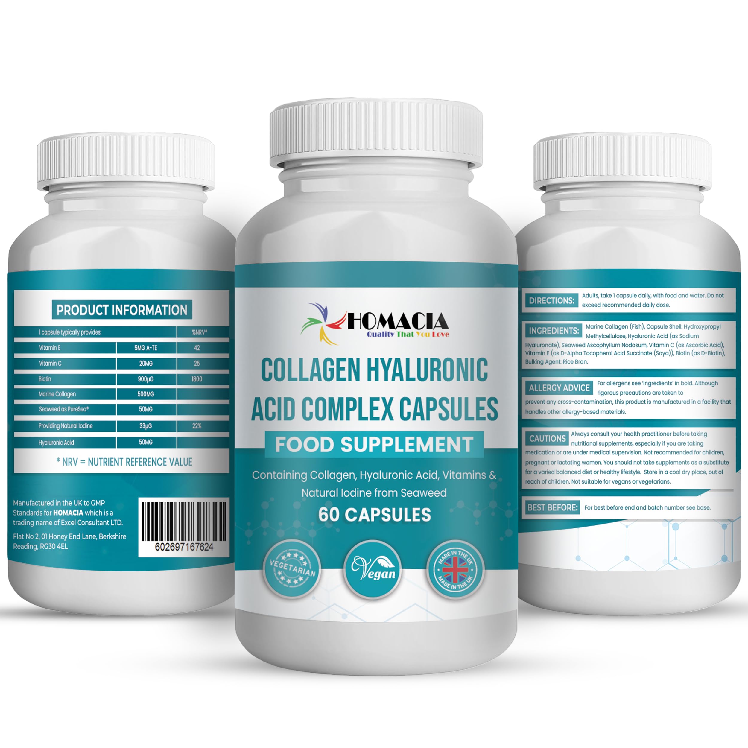 Homacia’s Collagen Capsules | Marine Collagen with Hyaluronic Acid | Pure Collagen Supplements for Women HOMACIA Quality That You love uk supplements