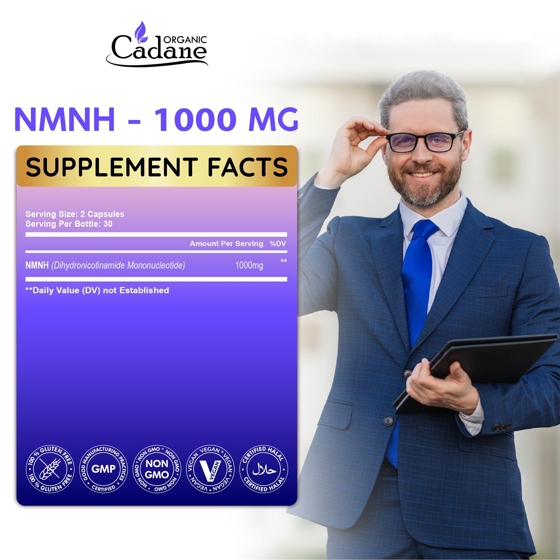 Cadane NMNH Supplement | Support Energy & Healthy Aging | Dihydronicotinamide Mononucleotide | Non-GMO – 60 Capsules – 30-Day Organic Cadane uk supplements