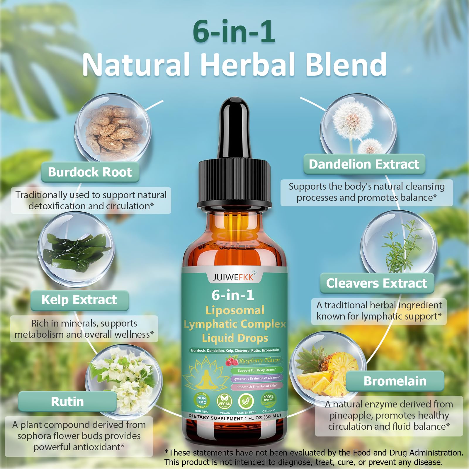 Lymphatic Drainage Drops, 6-IN-1 Lymphatic Complex w. Burdock Dandelion Kelp Cleavers, New Maximum Potency Lymph System Support for Bloat Balance Cortisol Immune Full Body Detox & Skin Vitality JUIWEFKK uk supplements