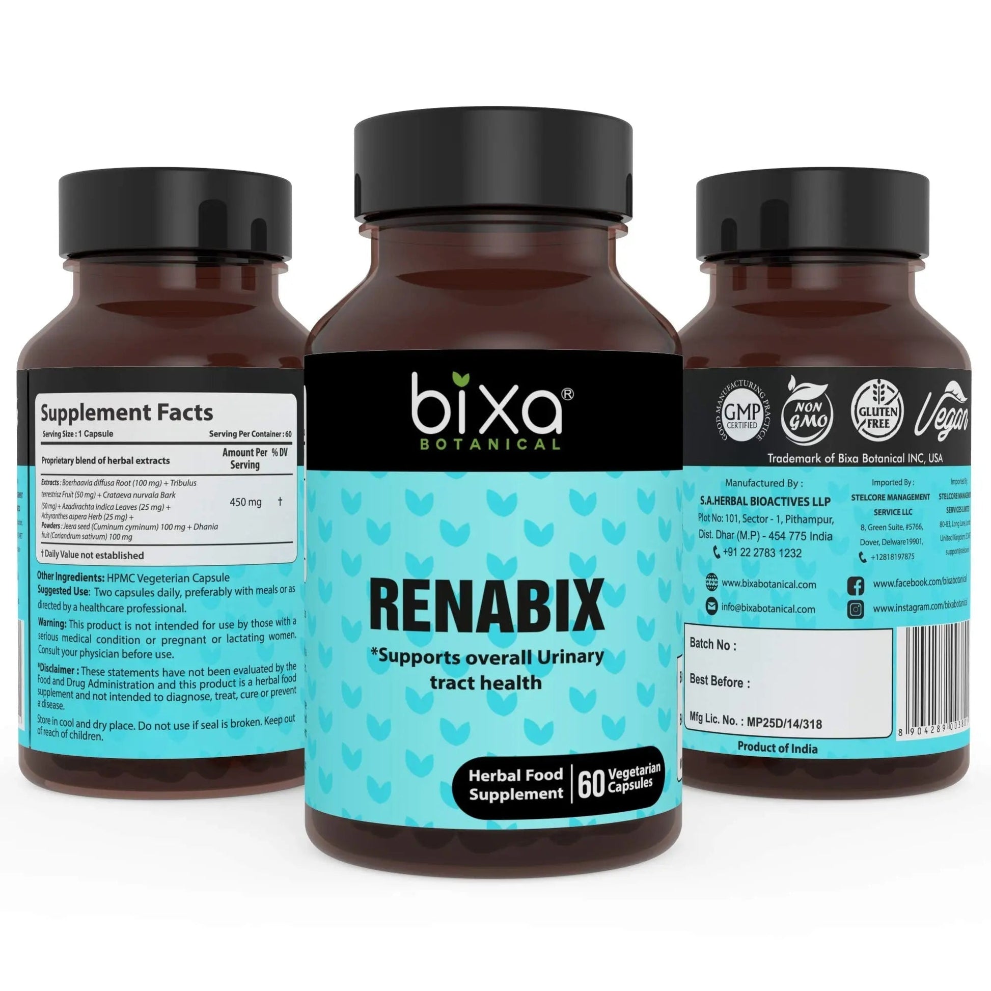 bixa BOTANICAL Ayurvedic Natural Herbal Supplement Renabix Capsules Pure (Punarnava Extract) | Supports Diuretic Response & Overall Urinary Tract Health | 60 Veg Capsules, 450mg, Pack of 1 bixa BOTANICAL uk supplements