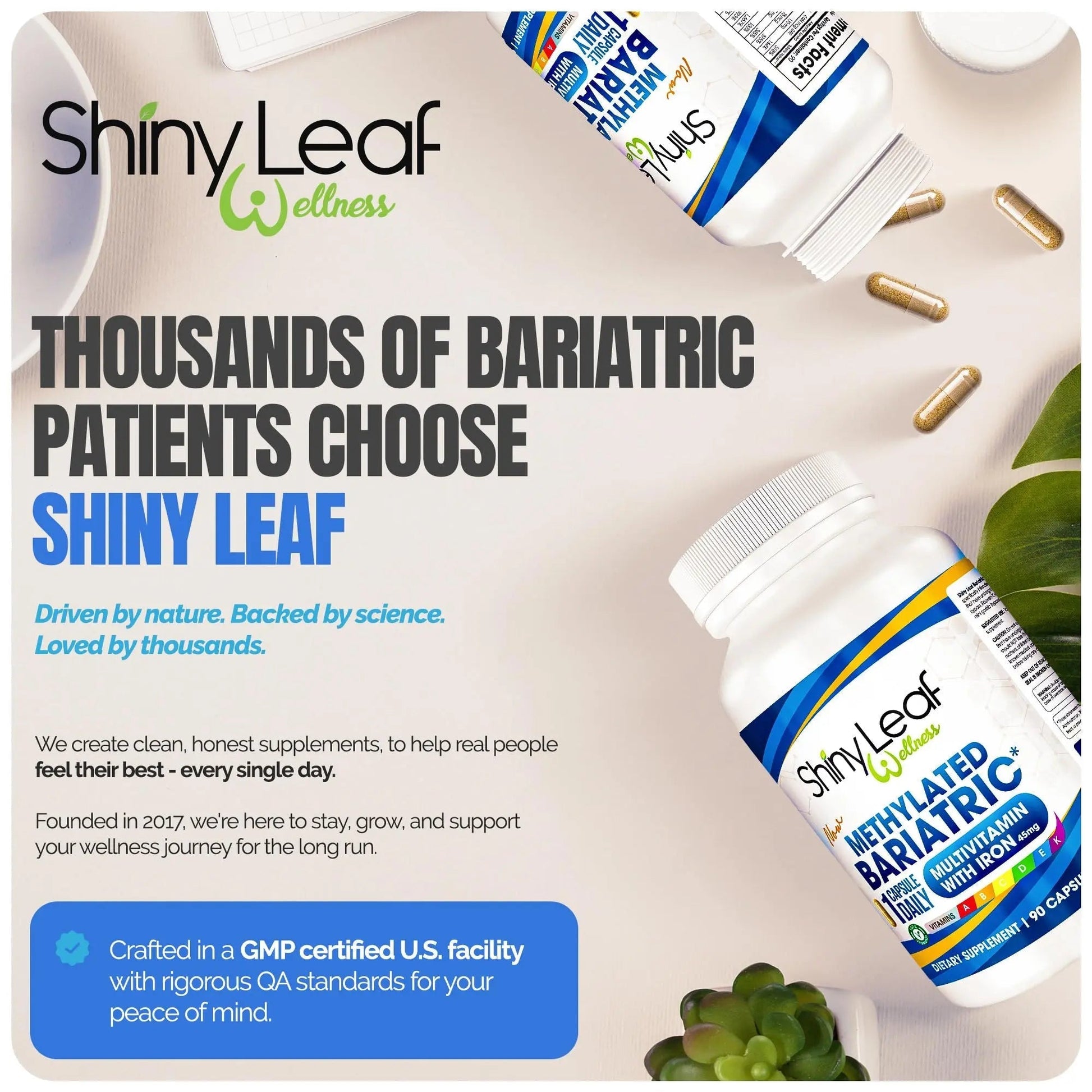 Shiny Leaf Methylated Bariatric Multivitamin with Iron 45mg – Once Daily Capsule, Made in USA, ASMBS Compliant Bariatric Vitamins Shiny Leaf uk supplements