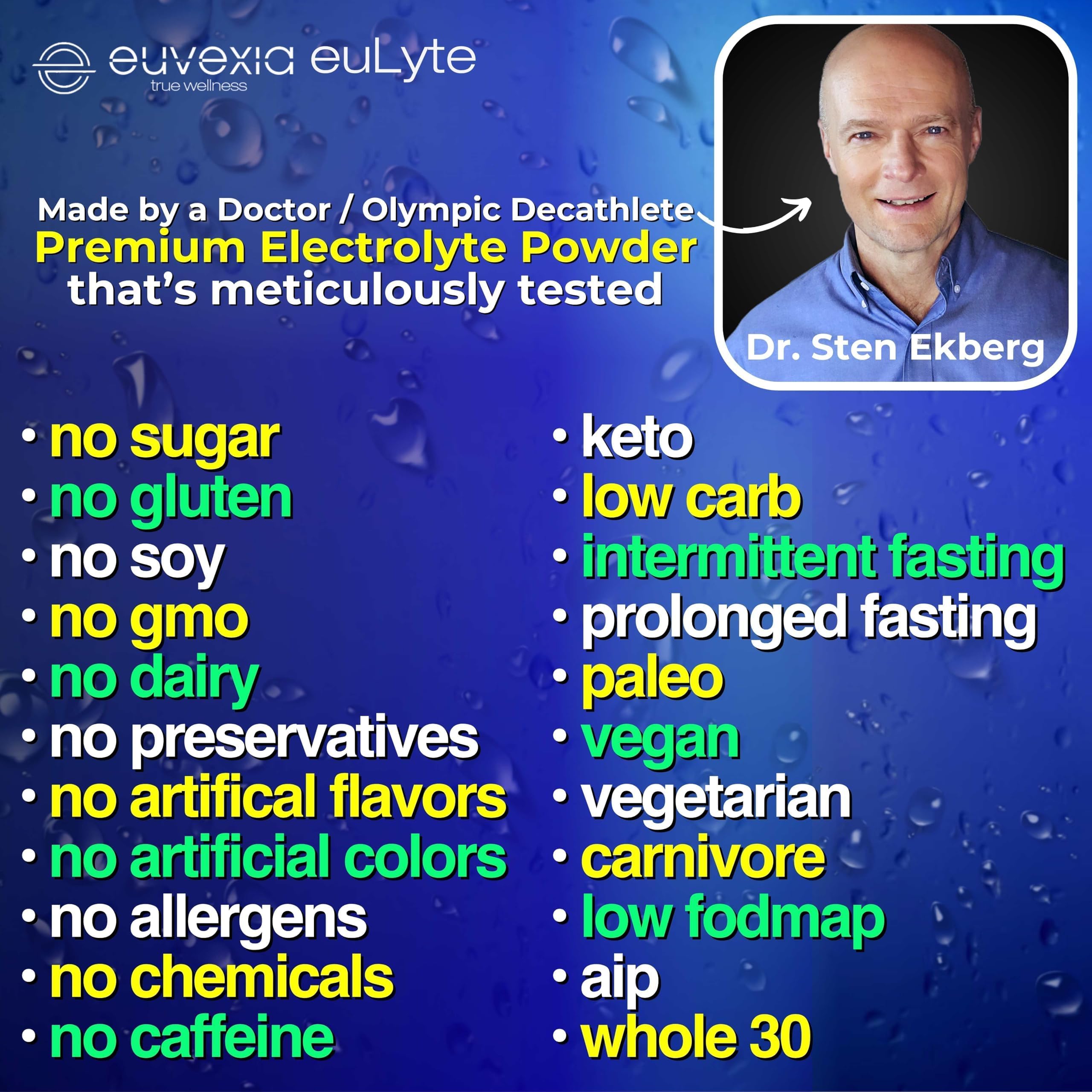 Dr Ekberg euLyte Instant Hydration Electrolytes Powder Zero Sugar Carb Calorie Lemon Lime Drink Mix • 80+ Minerals Magnesium Potassium Calcium Trace Minerals Euvexia uk supplements