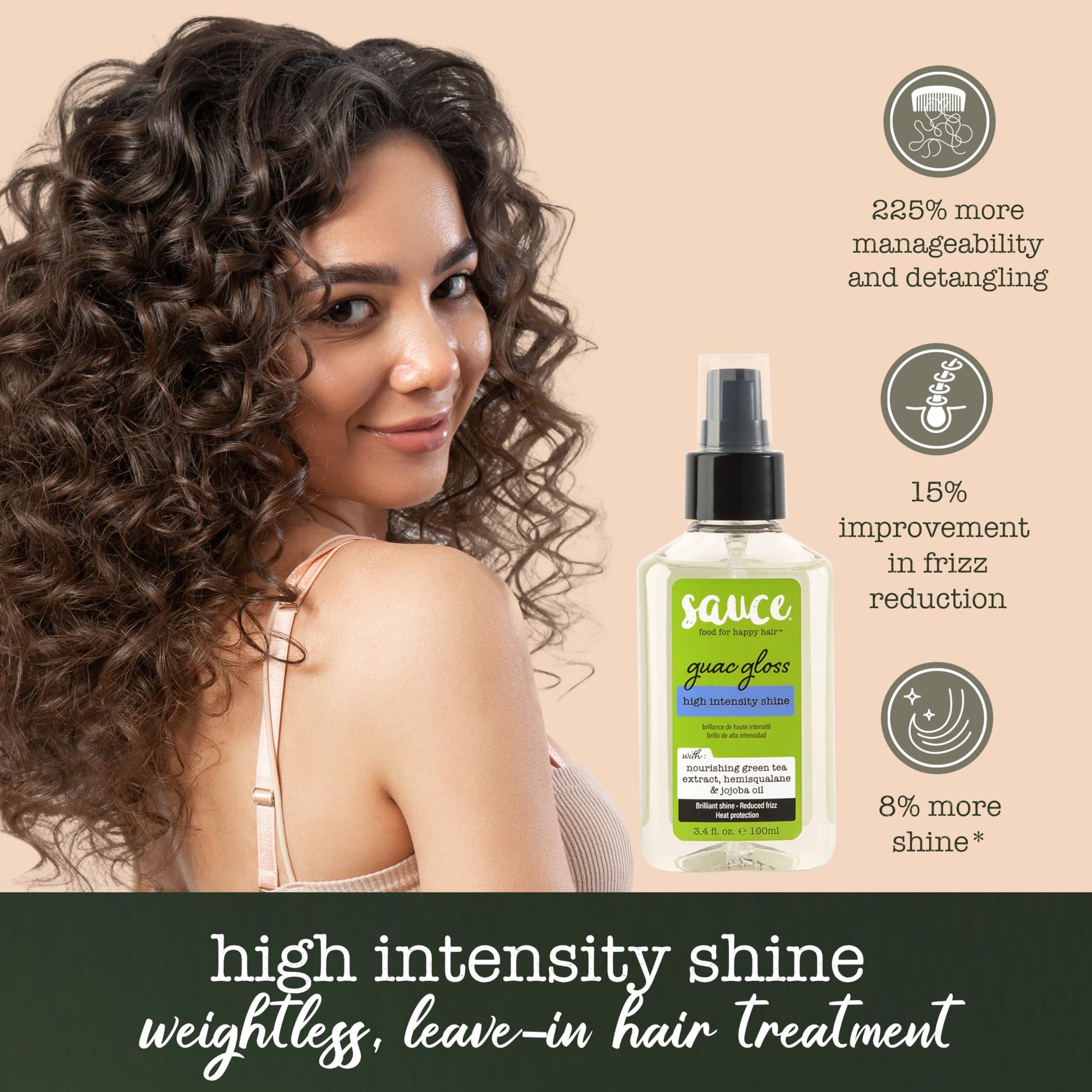SAUCE BEAUTY Guac Hair Gloss, 3 Fl Oz High Intensity Shine, Jojoba Oil, Green Tea Extract & Squalane to Smooth, Boost Shine & Control Frizz for Sleeker, Softer, More Manageable Hair, Vegan Formula SAUCE BEAUTY uk supplements