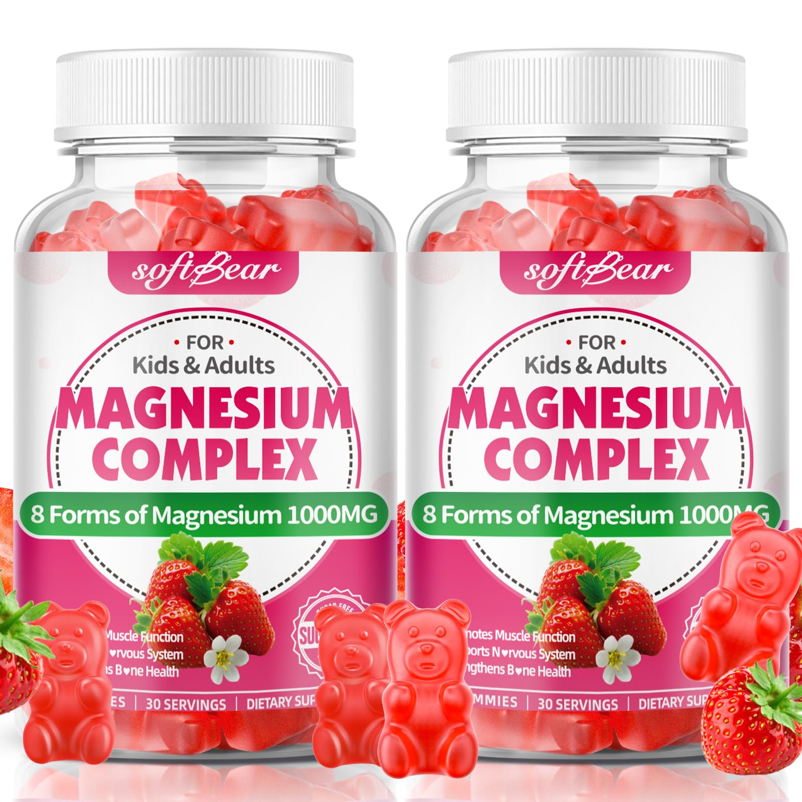 softbear Magnesium Complex Gummies for Women & Men & Kids, 8 in 1 Magnesium Complex Supplement 1000mg-Magnesium Glycinate,Citrate,Malate Supports Calm, Zzz, Muscle Cramp, Strawberry Flavor 120 Count softbear uk supplements