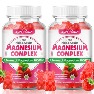 softbear Magnesium Complex Gummies for Women & Men & Kids, 8 in 1 Magnesium Complex Supplement 1000mg-Magnesium Glycinate,Citrate,Malate Supports Calm, Zzz, Muscle Cramp, Strawberry Flavor 120 Count softbear uk supplements