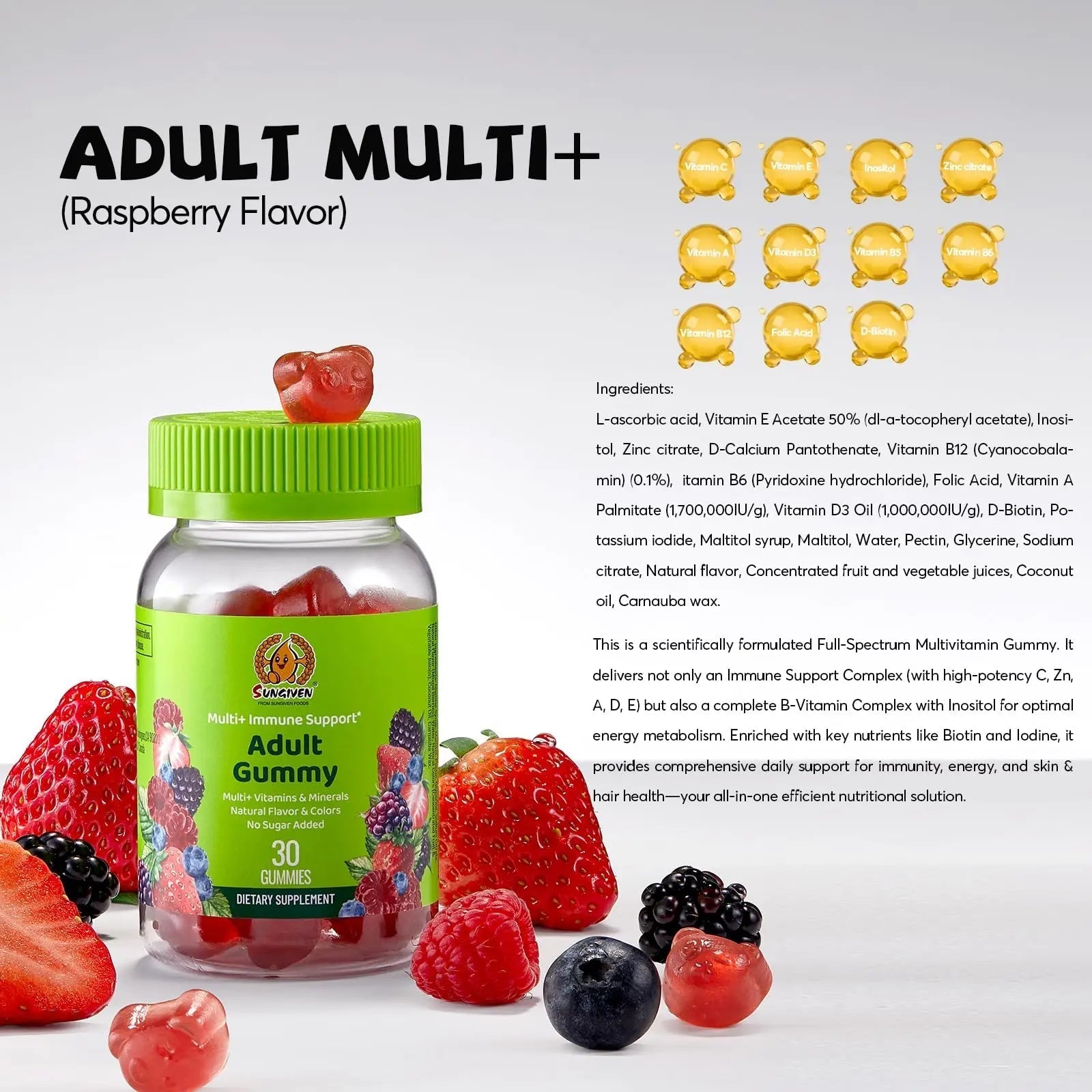 Women's Multivitamin Gummy Pack, 3 Support for Hair Skin Nails Sleep Daily Health, Vitamins A, D, C, E, Biotin, Ashwagandha SUNGIVEN uk supplements