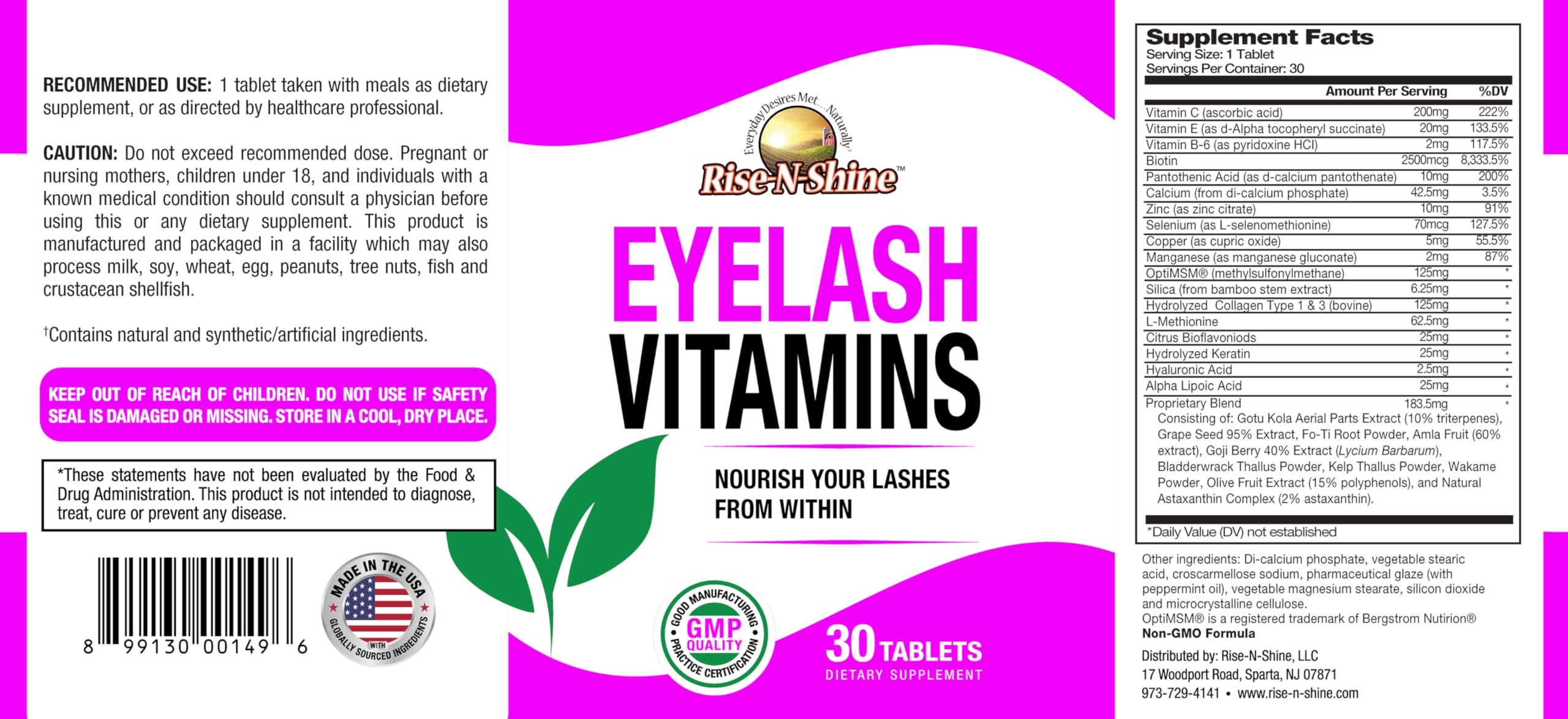 Rise-N-Shine Eyelash Growth Vitamins, Premium Lash Strengthening Supplement with Collagen, Keratin 30 Day Supply Rise-N-Shine uk supplements