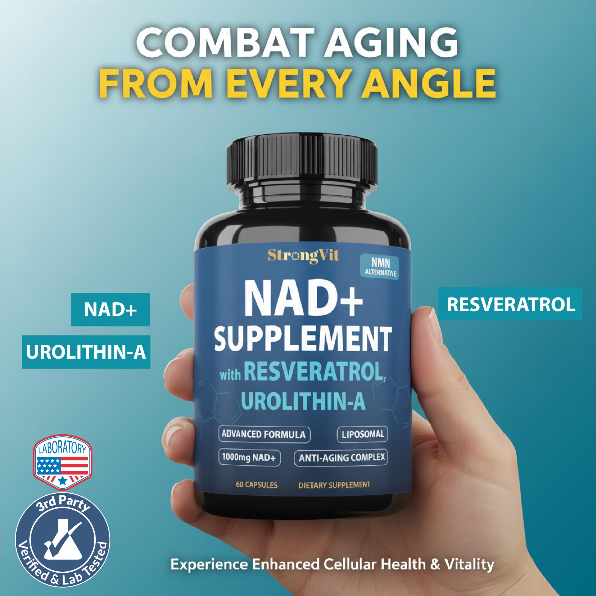 1000mg NAD Supplement with Resveratrol - Advanced Liposomal NAD+ Supplements for Men and Women - Anti-Aging Cell Regenerator - 60 NAD Plus Capsules for Energy & Cellular Health StrongVit uk supplements