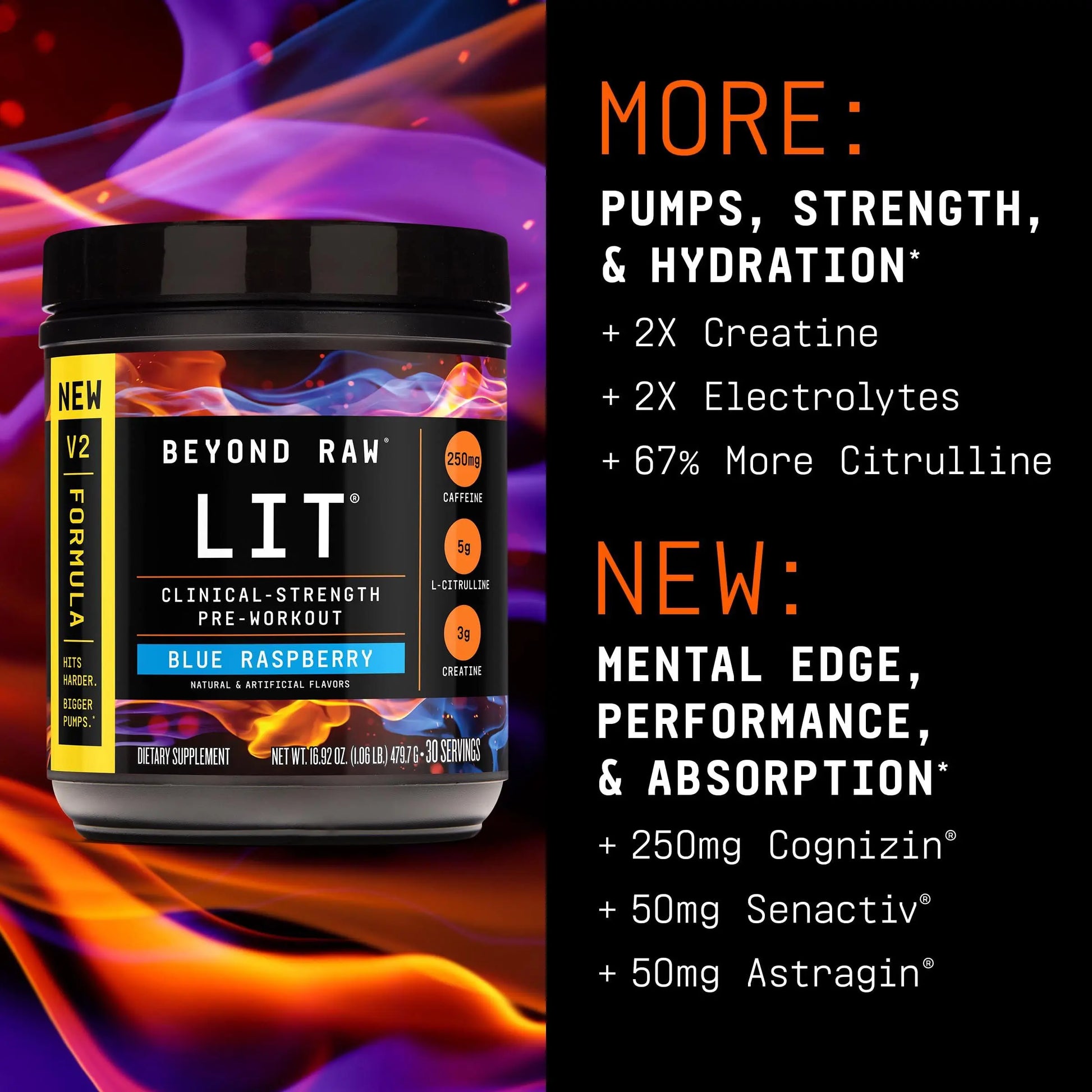 BEYOND RAW LIT V2 Clinical Strength Pre Workout Powder, Hits Harder, Bigger Pumps, Caffeine, L-Citrulline, Creatine, Blue Raspberry, 30 Servings BEYOND RAW uk supplements