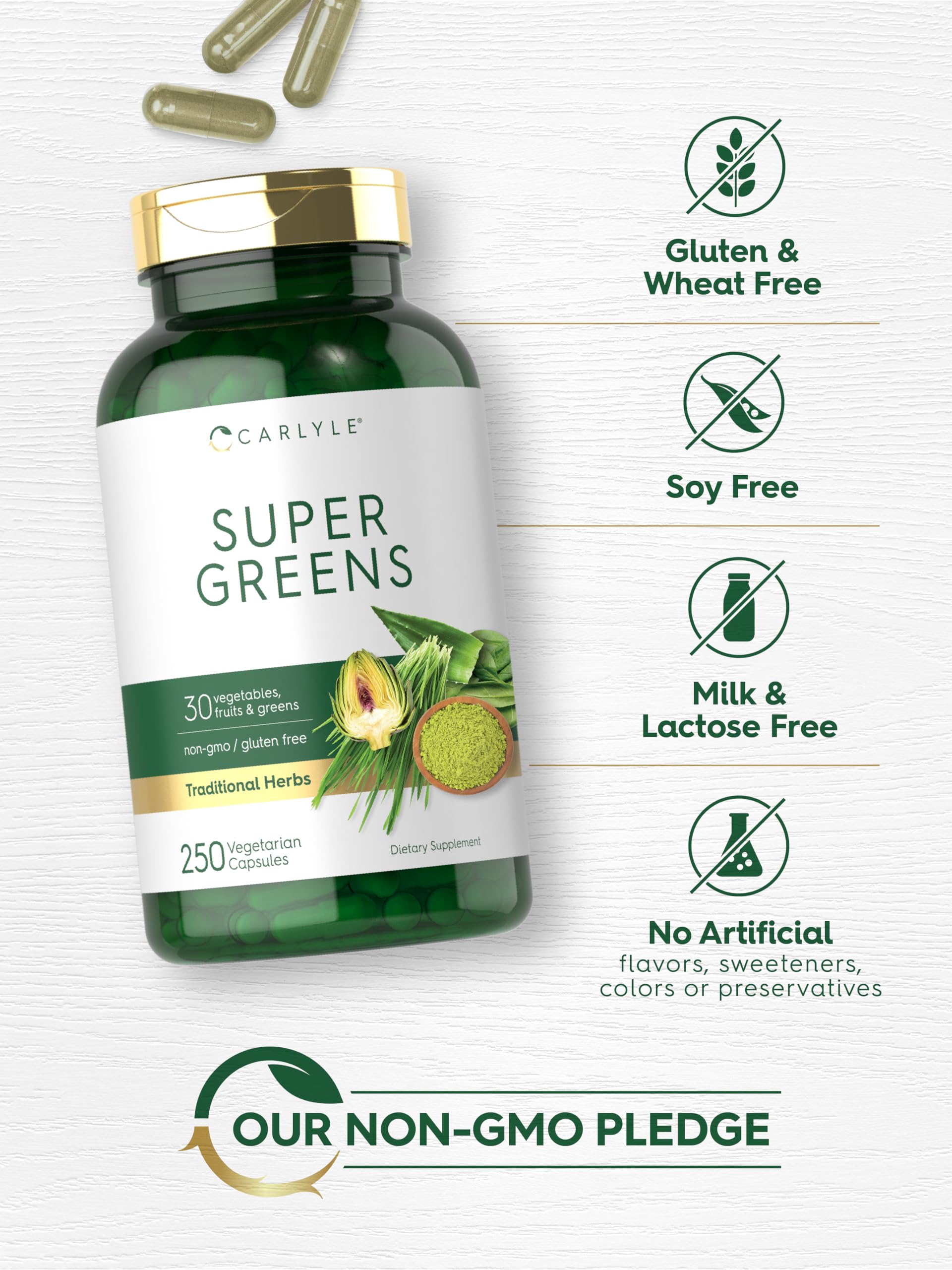 Carlyle Super Greens Capsules | 250 Count | Blend of 13 Vegetables and Greens Plus 17 Fruits | Non-GMO & Gluten Free Supplement Carlyle uk supplements