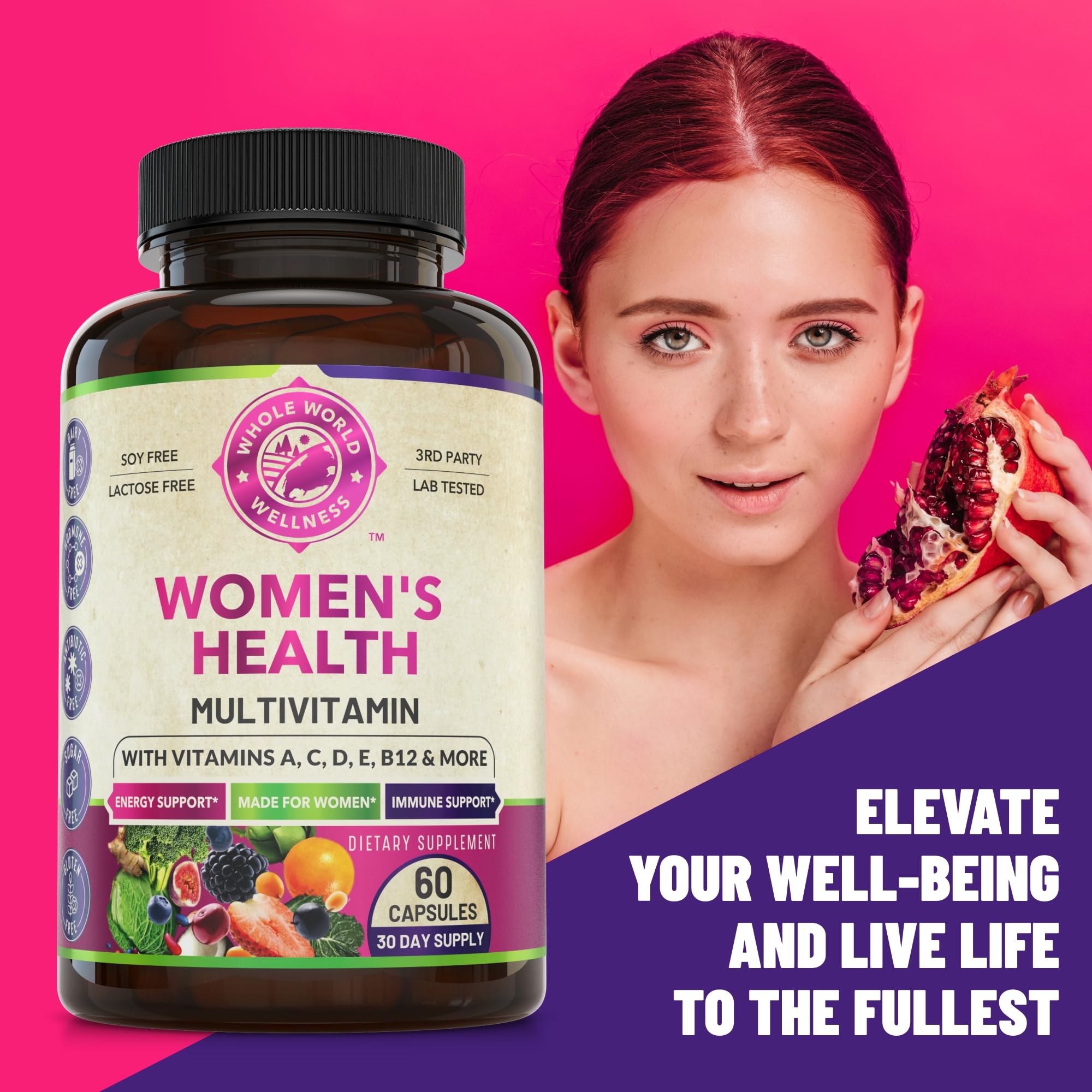 WHOLE WORLD WELLNESS Womens Daily Multivitamin Multimineral Supplement for Energy, Mood, Focus, Hair, Skin & Nails. Made for Women with 30+ Nutrients, Fruit & Energy Blend. Womens Vitamins, USA Made. WHOLE WORLD WELLNESS uk supplements