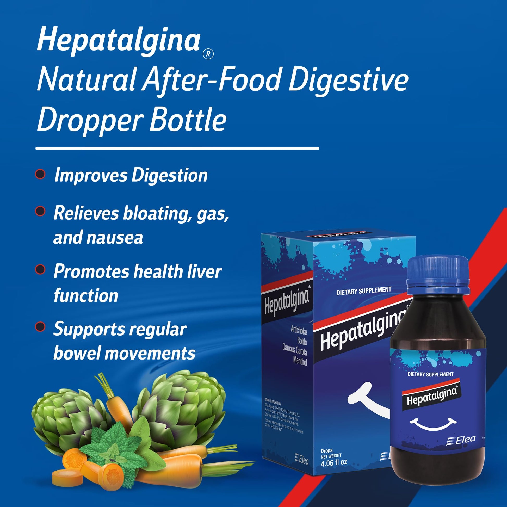 Hepatalgina Liver Support Digestive Protector - Liquid Herbal Supplement with Artichoke Extract for Liver Cleanse Detox & Repair - Liver Detox Cleanse Drops with Mint, Boldo & Carrot - 120 ml Hepatalgina uk supplements