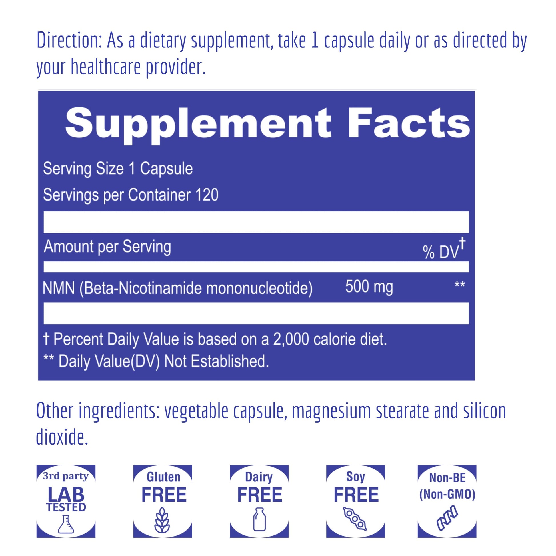 UpNourish NMN 500mg 120 Capsules - Beta Nicotinamide Mononucleotide NAD Supplement - Nicotinamide Riboside Alternative for Women & Men UpNourish uk supplements