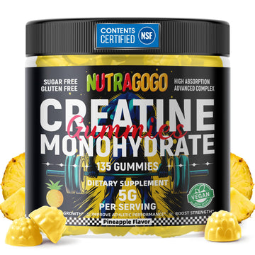NUTRAGOGO NSF Certified Creatine Gummy - Creatine Monohydrate Gummies for Men & Women-5g of Creatine Monohydrate per Serving - Sugar Free,Vegan, Pineapple Electrolyte Chews, 135 Count NUTRAGOGO uk supplements