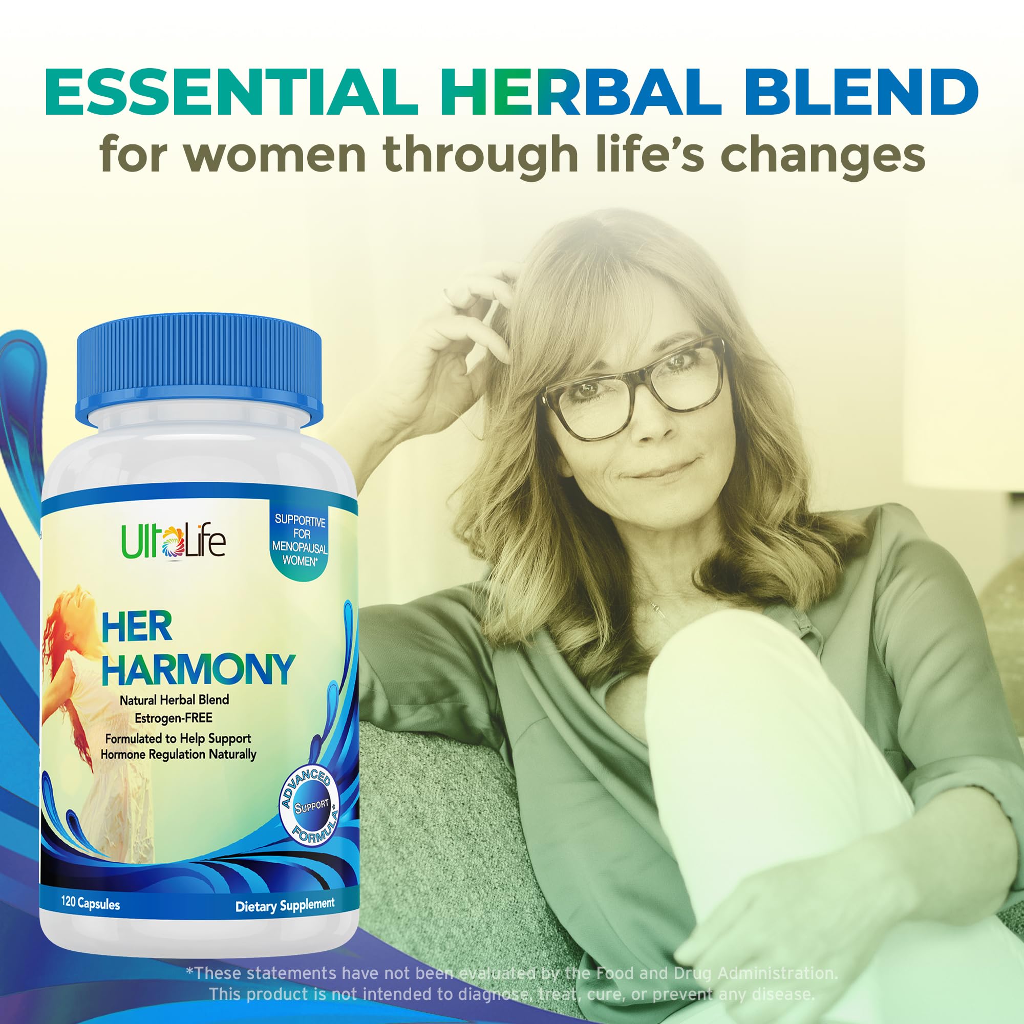 UltaLife Her Harmony Menopause Supplements for Women - Hot Flashes Menopause Relief & Hormone Balance for Women - Contains Black Cohosh, Dong Quai, Red Clover & More - Estrogen Free - 120 Capsules ULTALIFE uk supplements