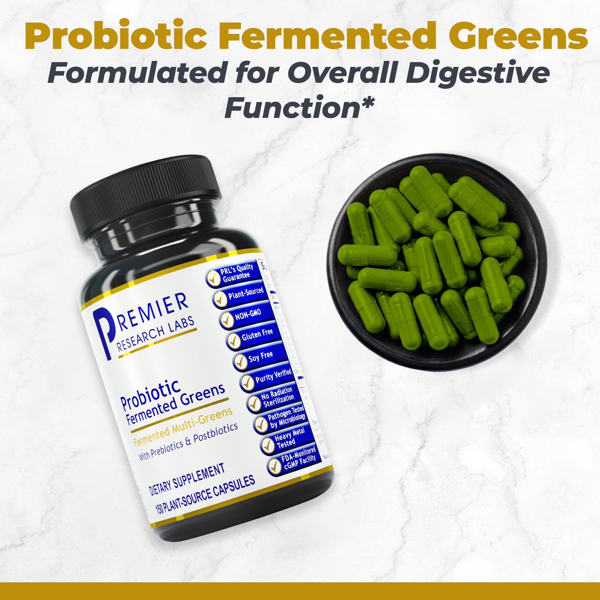 Premier Research Labs Probiotic Fermented Greens - Super Greens Supplement, Superfood Blend, Organic Vitamins with Probiotic - Daily Greens with Spinach, Chlorella, & More - 150 Powder Filled Capsules Premier Research Labs uk supplements