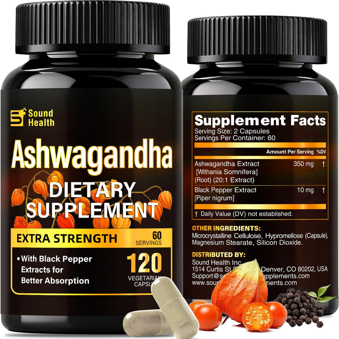7000mg Ashwagandha Supplements Powder (20:1 Root Extract), 120 Organic Ashwagandha Capsules for Women & Men, Black Pepper & BioPerine for Absorption, Non GMO, Third-Party Tested, Gluten Free SoundHealth uk supplements