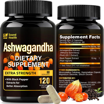 7000mg Ashwagandha Supplements Powder (20:1 Root Extract), 120 Organic Ashwagandha Capsules for Women & Men, Black Pepper & BioPerine for Absorption, Non GMO, Third-Party Tested, Gluten Free SoundHealth uk supplements