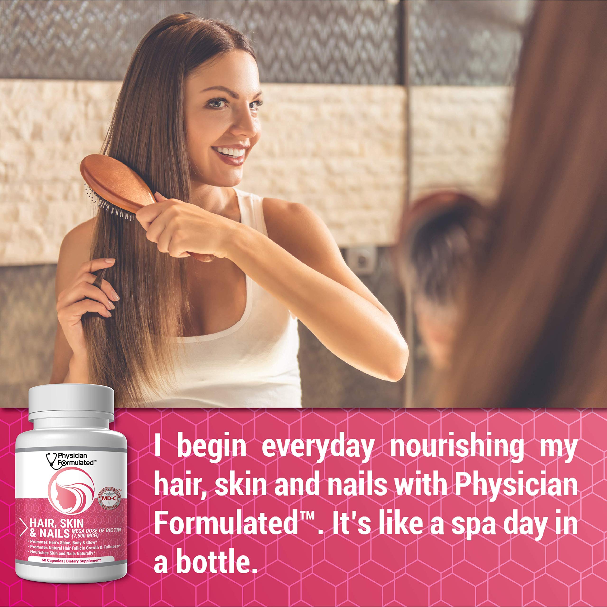 Physician Formulated Healthy Hair Skin and Nails Vitamins for Men and Women - 7500 mcg Biotin, Amino Acids, Collagen and Hyaluronic Acid - 60 Capsules Physician Formulated uk supplements