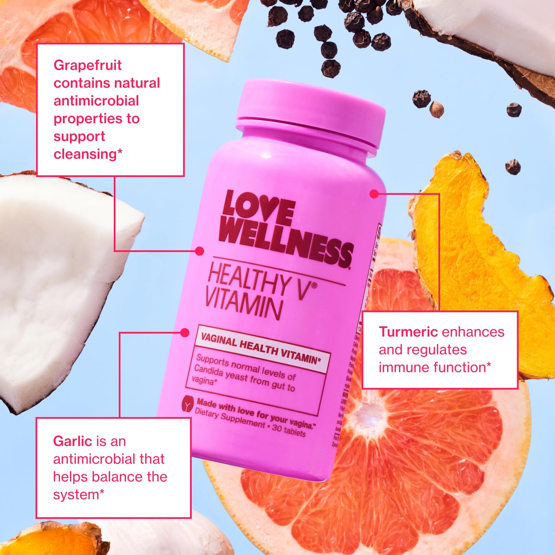 Love Wellness Healthy V Vitamin | Women's Vaginal Health Supplement | pH Balance, Gut Health & Immune Support Supplement | Balance of Candida Yeast with Turmeric, Garlic & Coconut Oil | 30 Count Love Wellness uk supplements