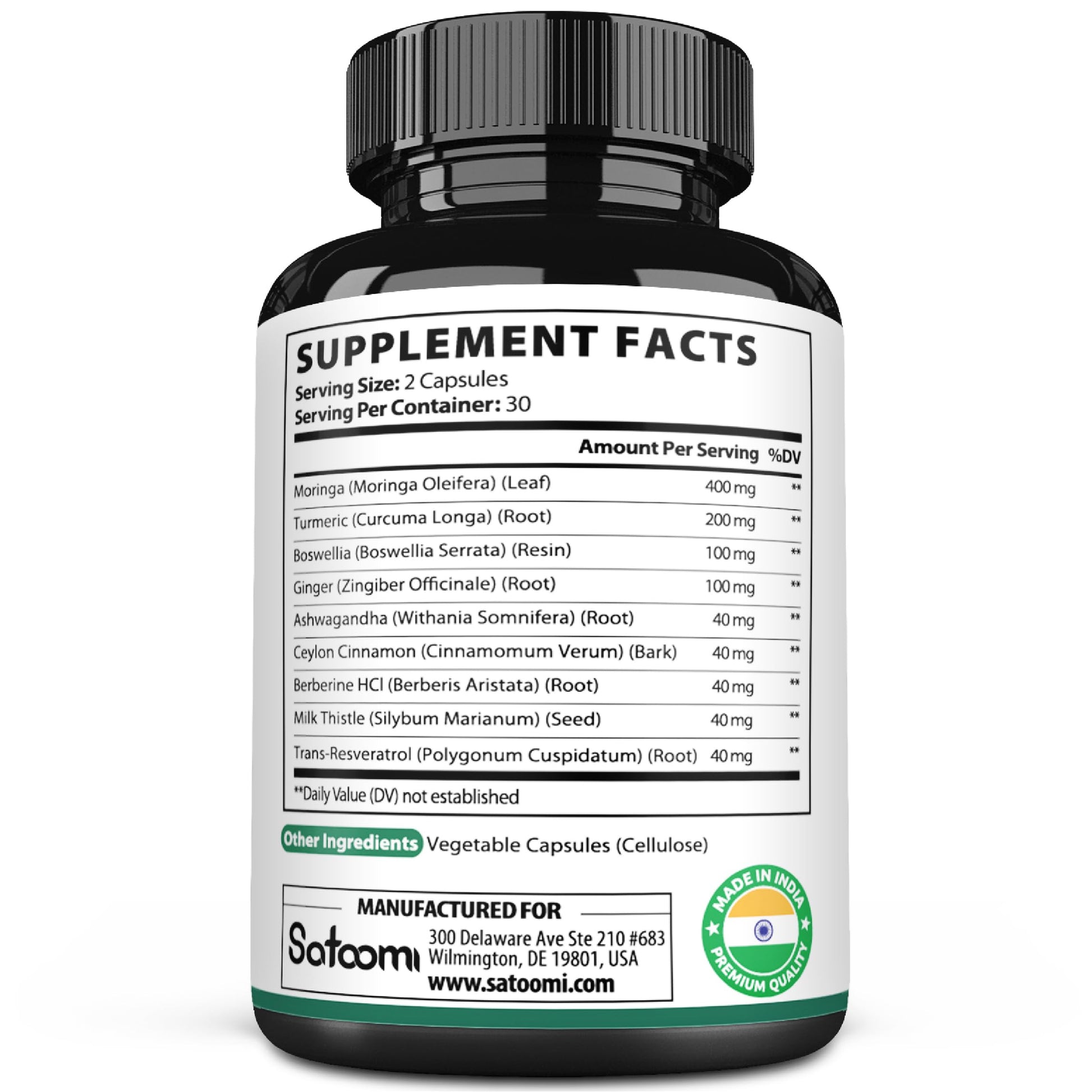 Satoomi 9in1 Moringa Capsules - Featuring Moringa, Turmeric, Boswellia, Ginger, Ashwagandha, Ceylon Cinnamon and Milk Thistle, and Resveratrol | Support Mood, Heart & Overall Health - 60 Count Satoomi uk supplements