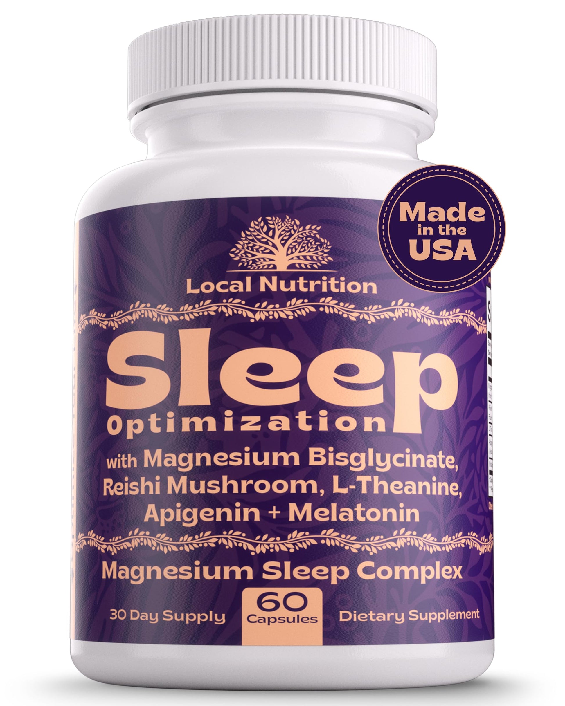 Local Nutrition Natural Sleep Aid with Magnesium Glycinate, Reishi Mushroom Extract, L-Theanine, Apigenin, and Melatonin - Sleep Supplement for Adults Seeking Deep Rest - 60 Capsules, Made in The USA Local Nutrition uk supplements