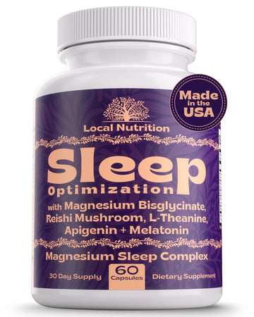 Local Nutrition Natural Sleep Aid with Magnesium Glycinate, Reishi Mushroom Extract, L-Theanine, Apigenin, and Melatonin - Sleep Supplement for Adults Seeking Deep Rest - 60 Capsules, Made in The USA Local Nutrition uk supplements