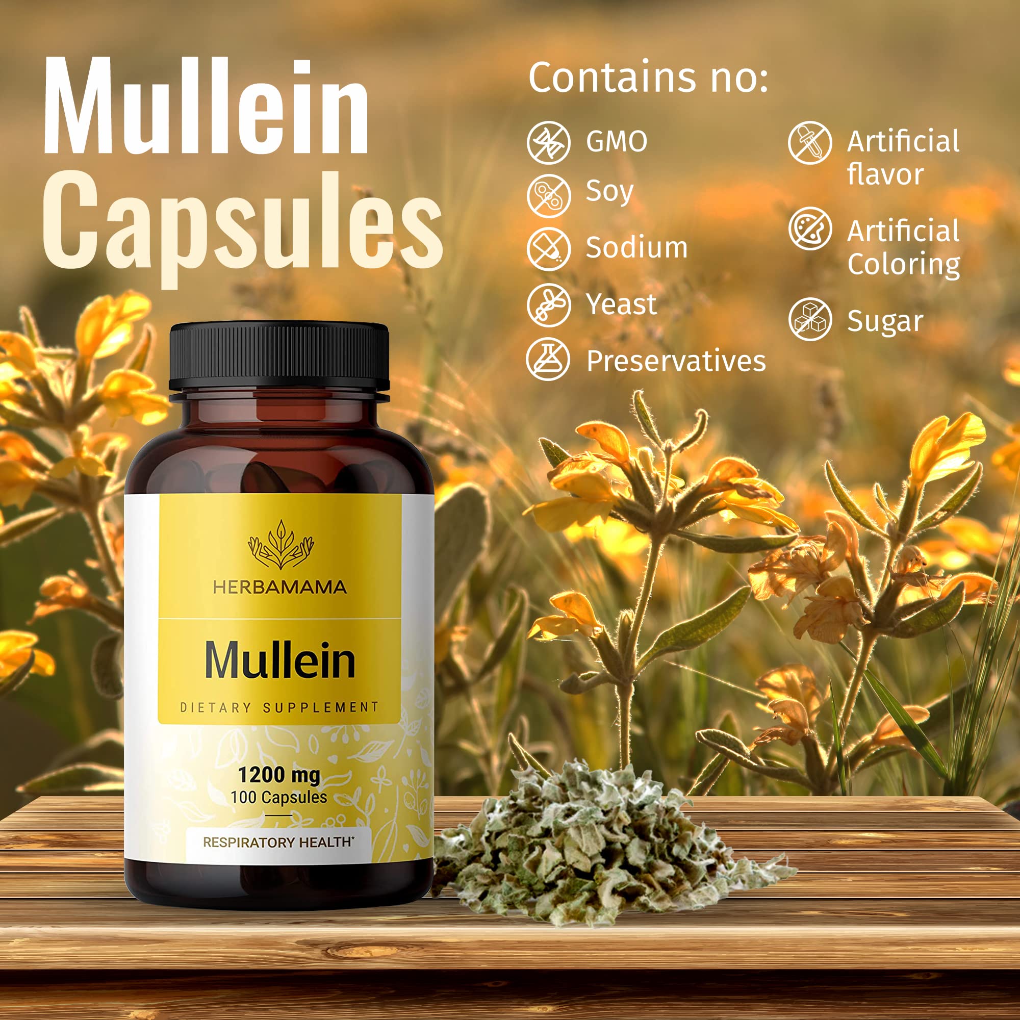 HERBAMAMA Mullein Leaf Capsules Respiratory Health - Organic Mullein Leaf Extract HERBAMAMA uk supplements