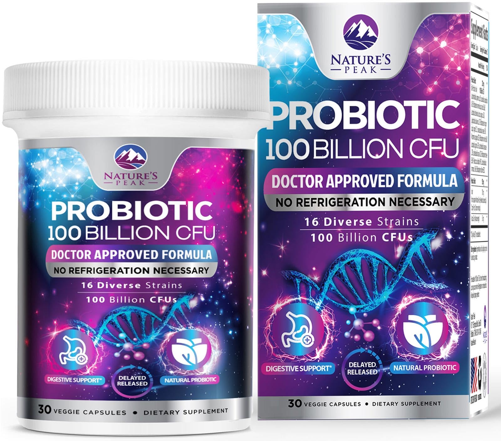 Probiotics 100 Billion CFU - 16 Premium Strains + Prebiotics - Best Probiotics for Women & Men - Supports Immune, Digestive & Gut Health, Supports Occasional Constipation, Gas & Bloating - 30 Capsules Nature's Peak uk supplements