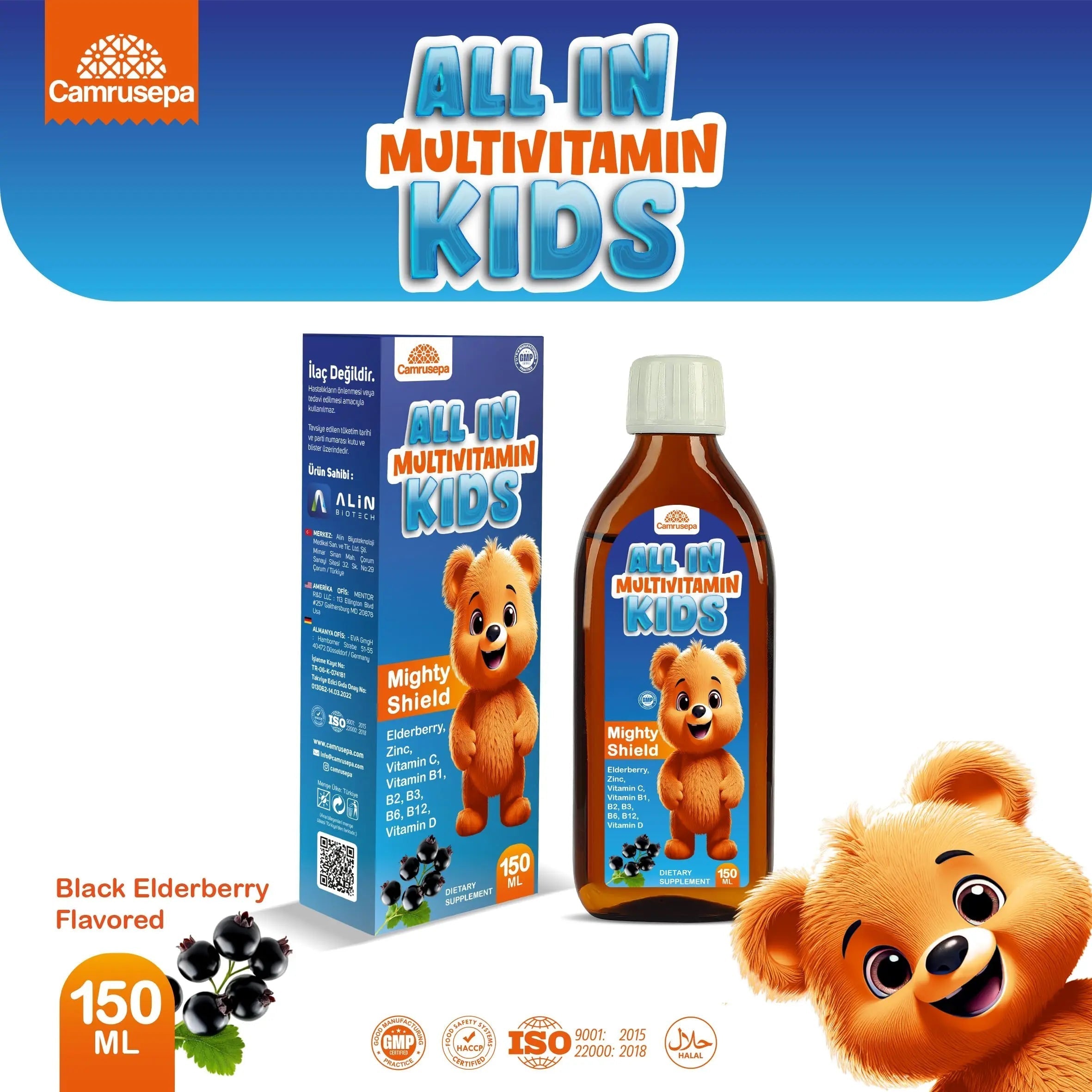 CAMRUSEPA All in Multivitamin Kids Syrup – Black Elderberry Flavored, Inositol, Zinc, Vitamin C, Daily Liquid Multivitamin Camrusepa uk supplements