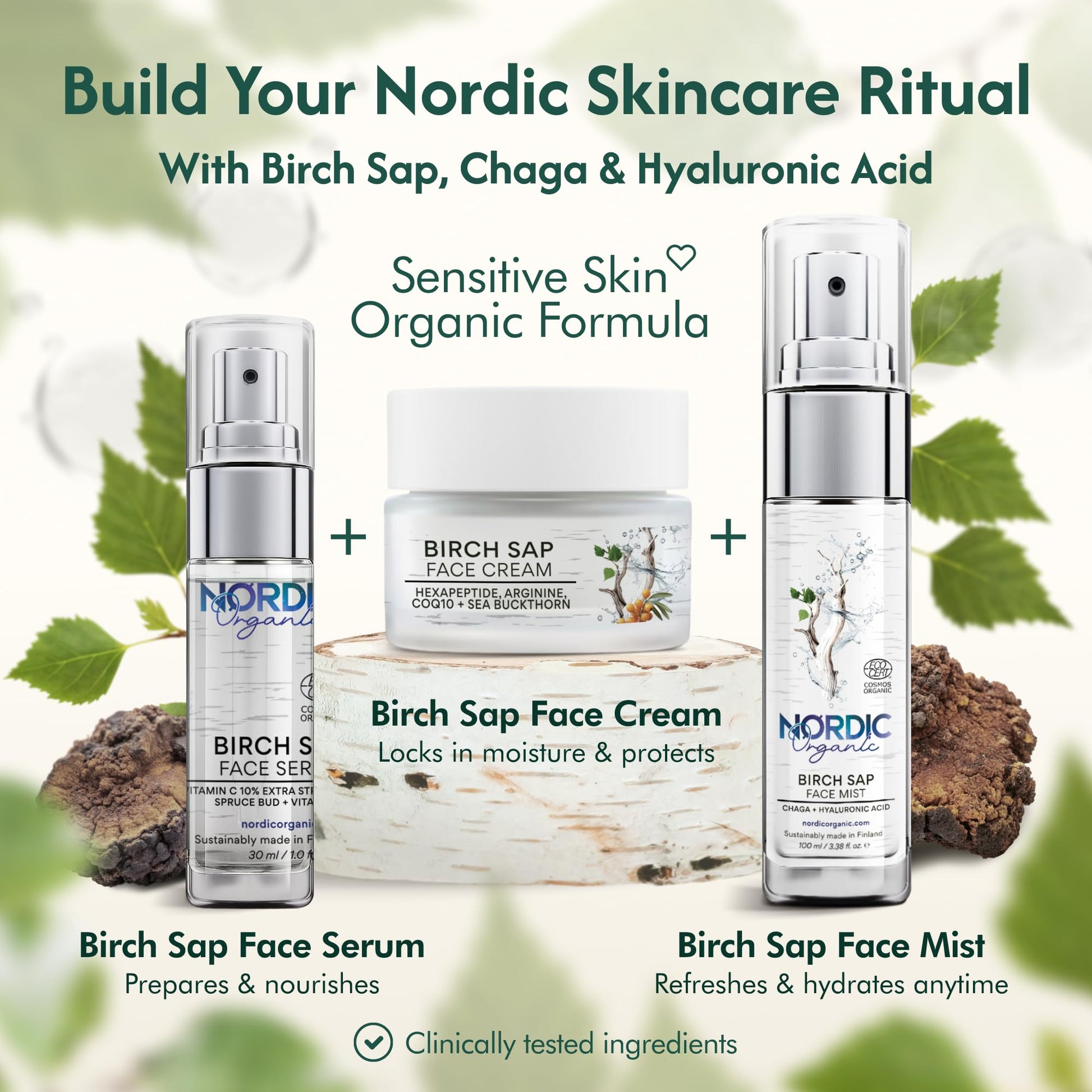 Nordic Organic Birch Sap Face Mist – COSMOS Certified Organic Formula with Hyaluronic Acid & Chaga Mushroom, Fragrance Free, Made in Finland 3.38 oz (100 ml), 1 Bottle Nordic Organic uk supplements
