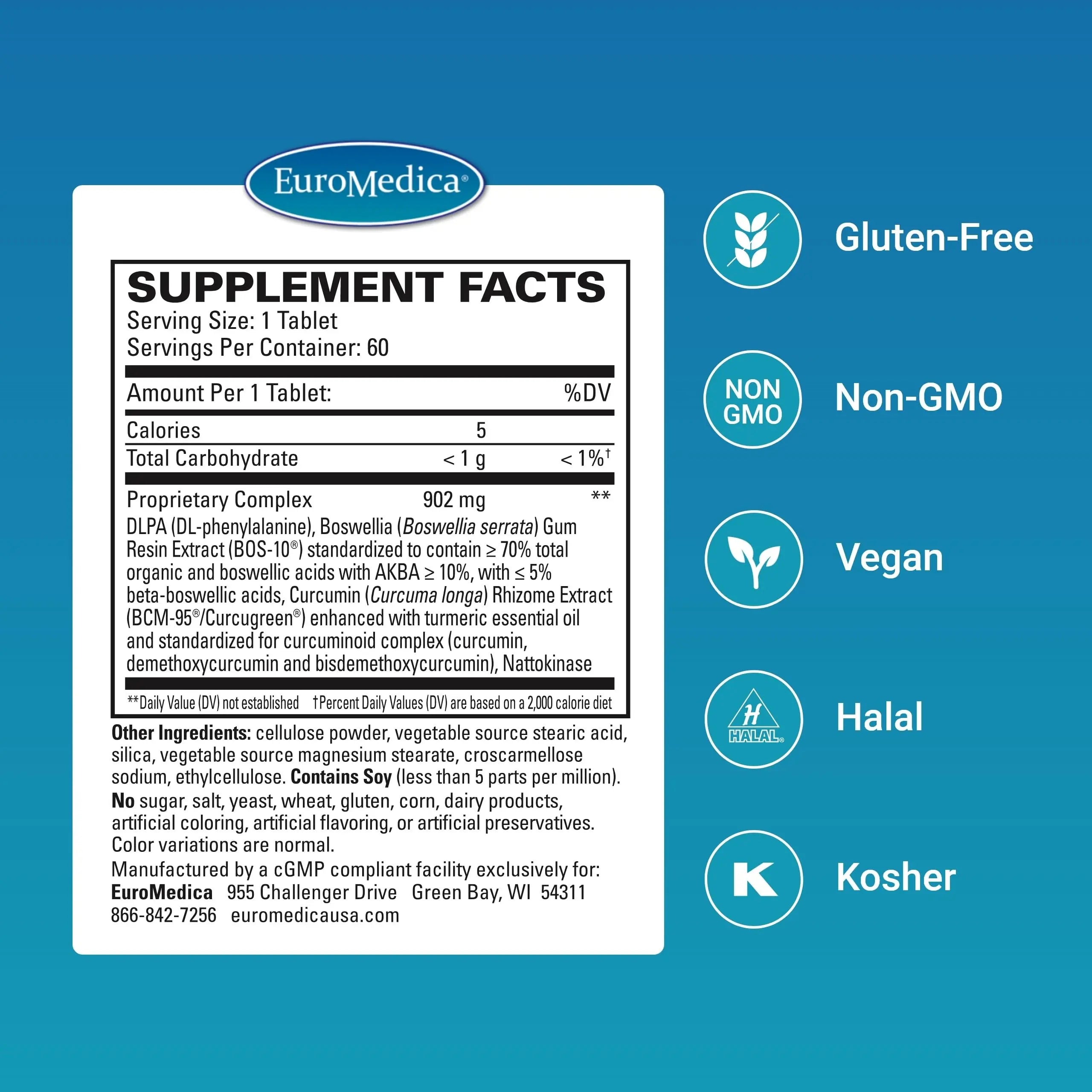 EuroMedica Curaphen Extra Strength - Curcumin & Boswellia Supplement for Healthy Circulation Support - Turmeric Supplement to Support Joints, Muscle Health & Endorphin Production - 60 Tablets EuroMedica uk supplements