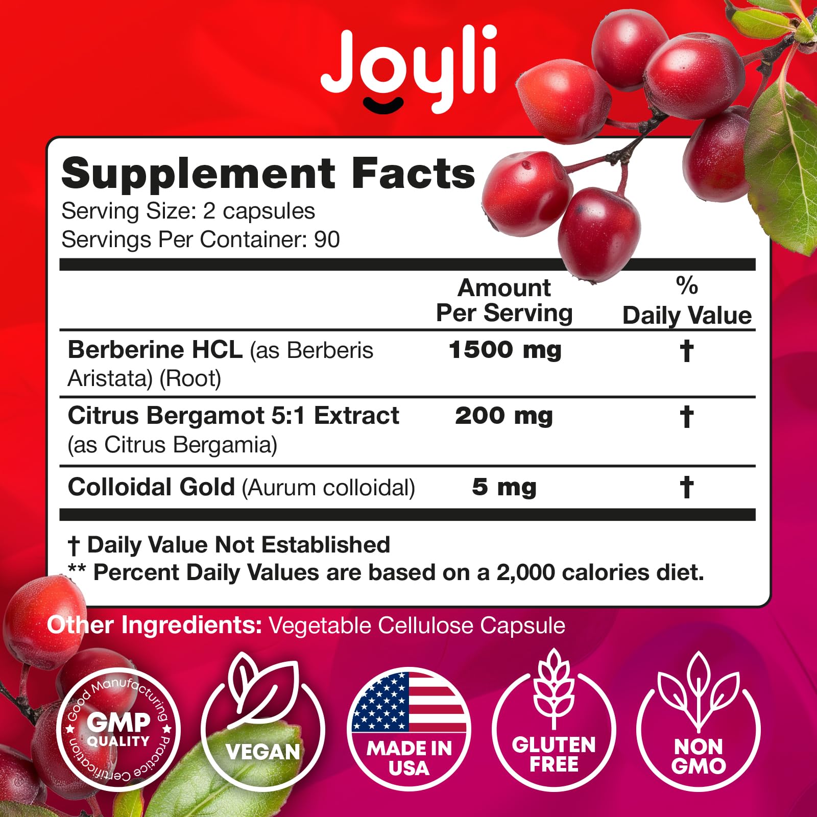 Joyli Berberine 1500MG - 180 Vegan Capsules - Weight Management & Heart Support JOYLI Nutrition uk supplements