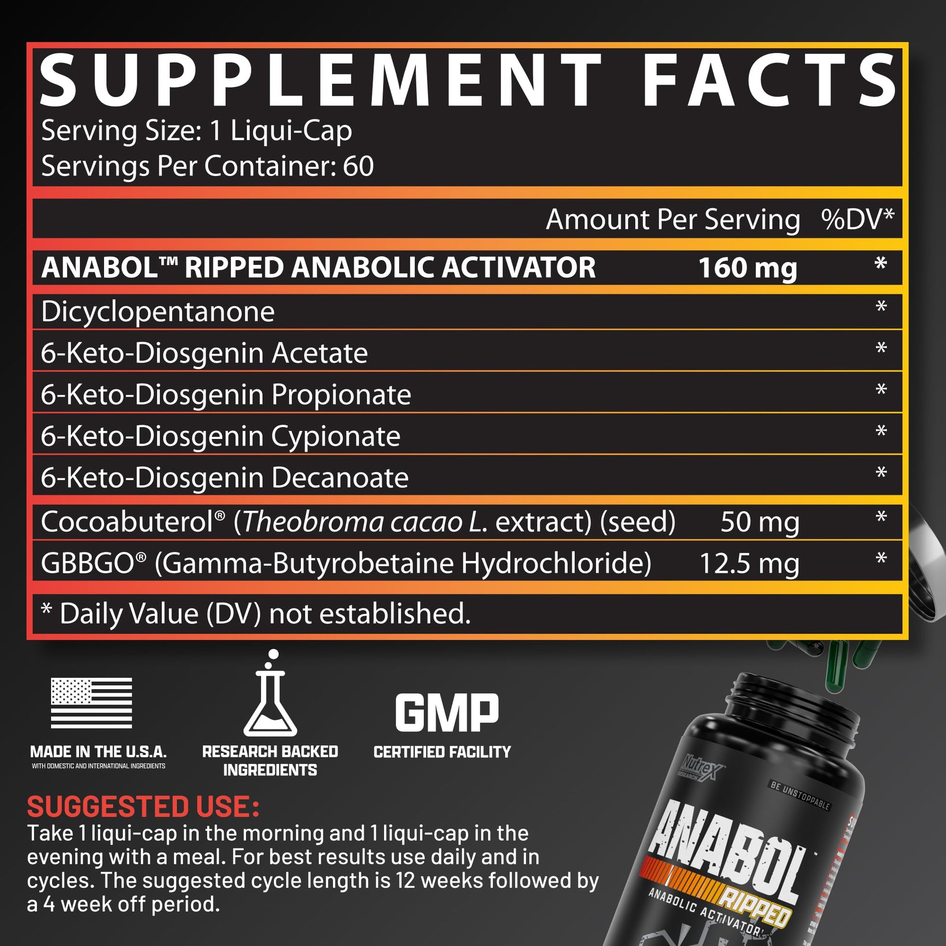 Nutrex Research Anabol Ripped Anabolic Muscle Builder for Men, 2-in-1 Muscle Builder and Shredding Supplement, (60 Count) Nutrex Research uk supplements