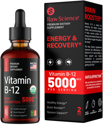 Vitamin B12 Liquid Drops Sublingual 5000mcg, Methyl & Methylcobalamin Supplements S RAW SCIENCE uk supplements