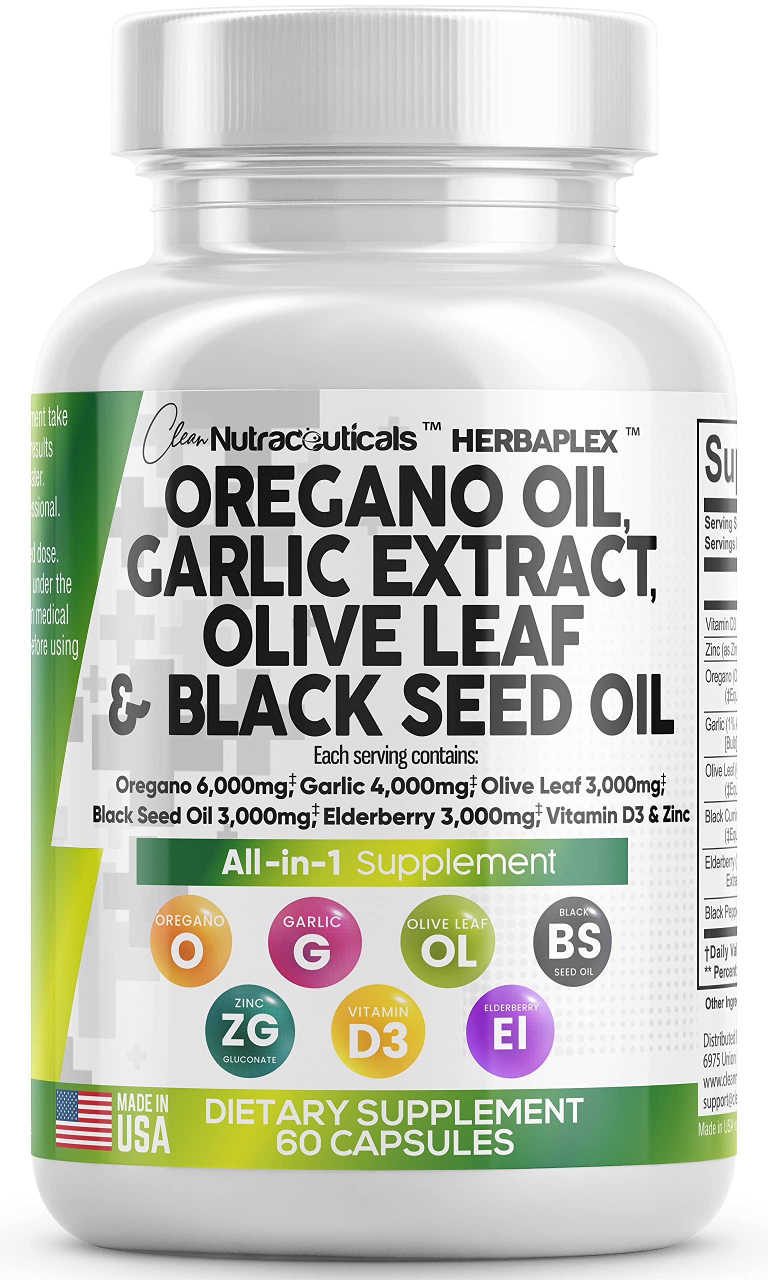 Oregano Oil 6000mg Garlic Extract 4000mg Olive Leaf 3000mg Black Seed Clean Nutraceuticals uk supplements