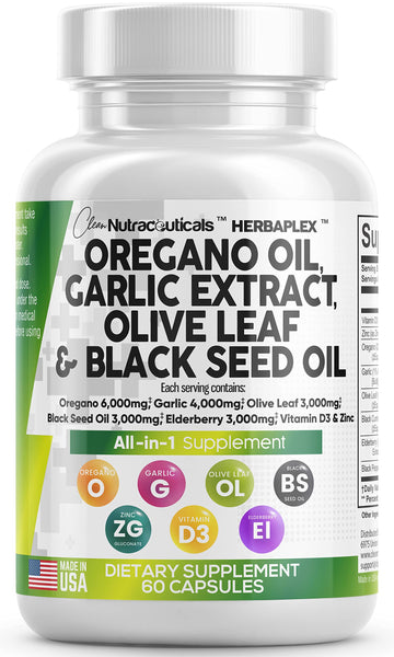 Oregano Oil 6000mg Garlic Extract 4000mg Olive Leaf 3000mg Black Seed Clean Nutraceuticals uk supplements