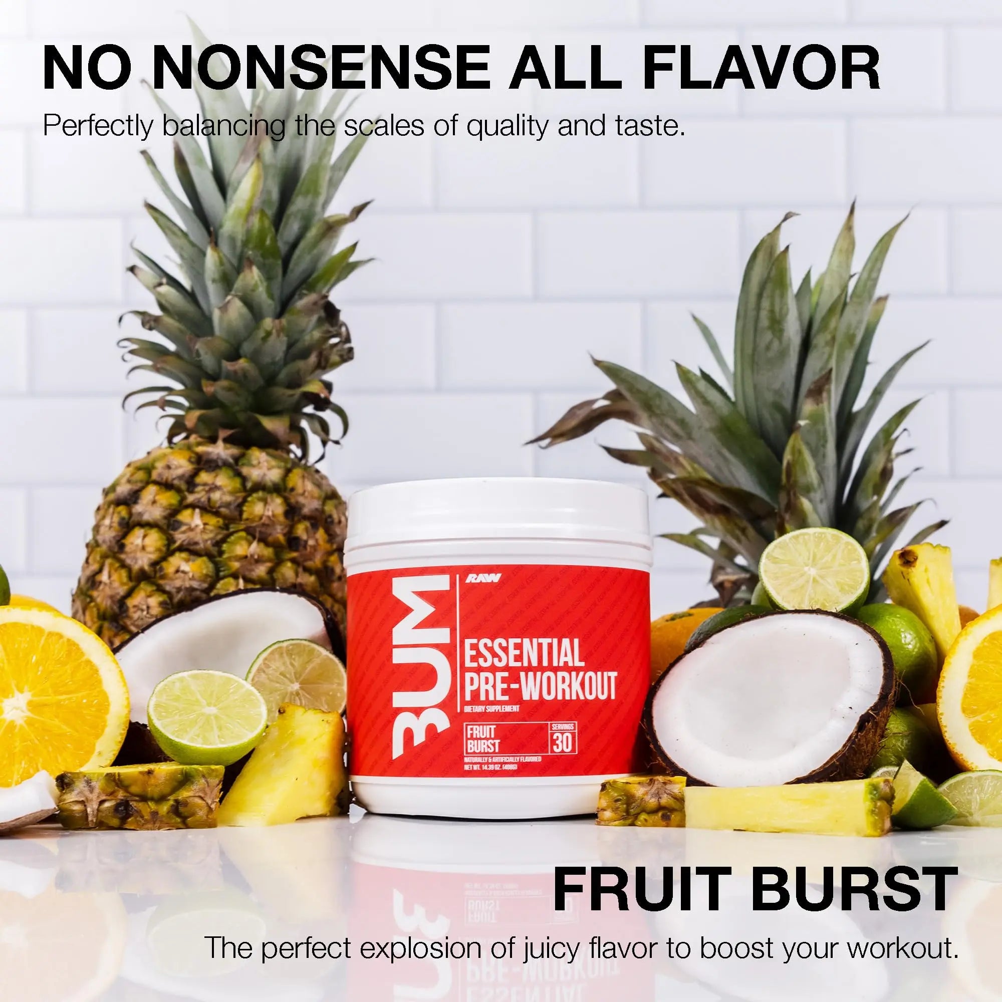 RAW Essential Pre-Workout Powder (Fruit Burst) - Chris Bumstead Sports Nutrition Supplement for Men & Women - Preworkout Energy Powder with Caffeine RAW uk supplements