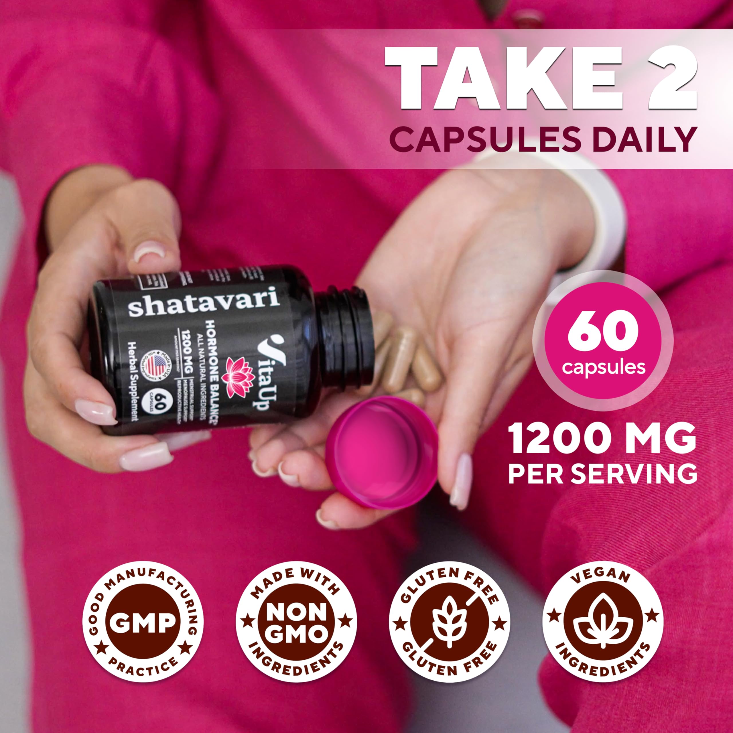 VitaUp Shatavari Capsules for Women 1200mg - USA Made Shatavari Root Supplement for Normal Hormonal Support, Menopause & Menstrual Wellness - 60 Vegan Capsules VitaUp uk supplements