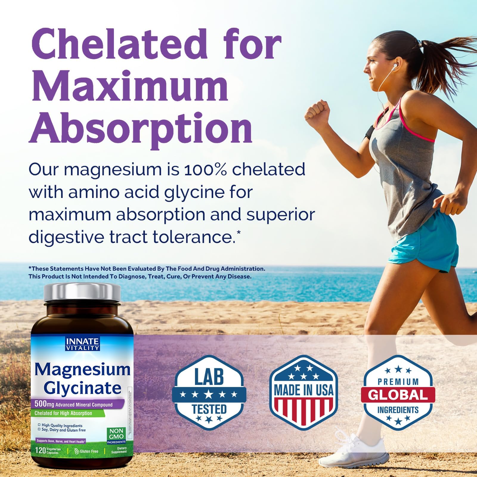Innate Vitality Magnesium Glycinate 500mg | 70mg Elemental Magnesium Supplement - High Absorption, Non Buffered, Non-GMO & No Gluten - Vegan - Nerve Health - 120 Capsules (Pack of 1) Innate Vitality uk supplements
