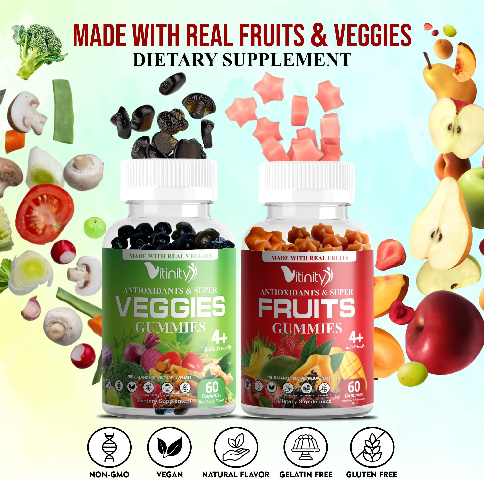 VITINITY Made with Real Fruit-Real Veggie Gummies-Superfood Vegetable Vitamin Supplement for Women,Men,Kids-Blend of Fruit and Greens for Daily Health.Fruits and Vegetables Supplements (30-Day Supply) VITINITY uk supplements