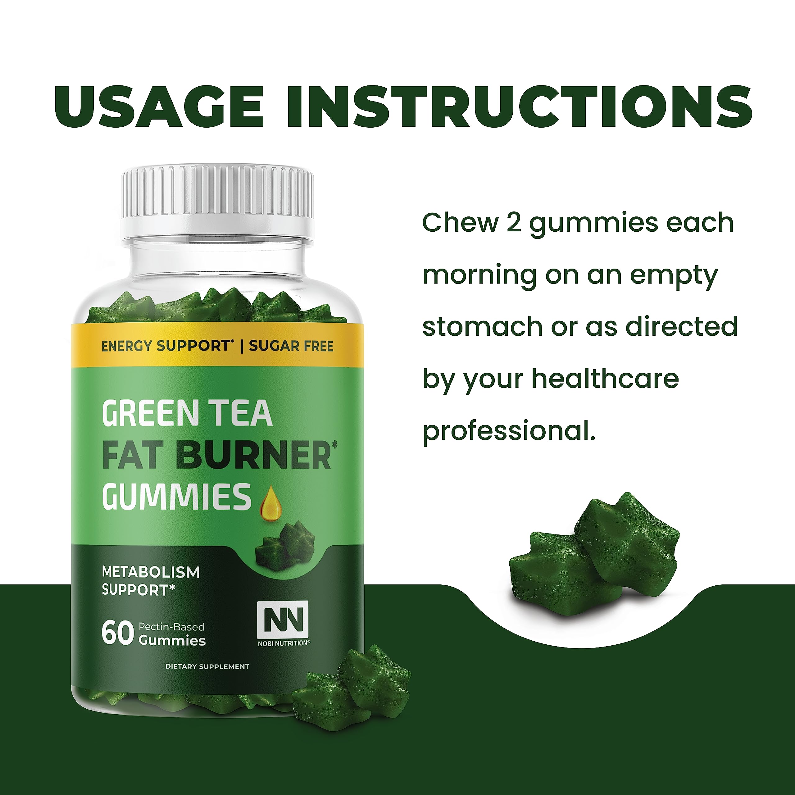 Nobi Nutrition Green Tea Fat Burner Gummies for Weight Loss | Metabolism Boost Nobi Nutrition uk supplements