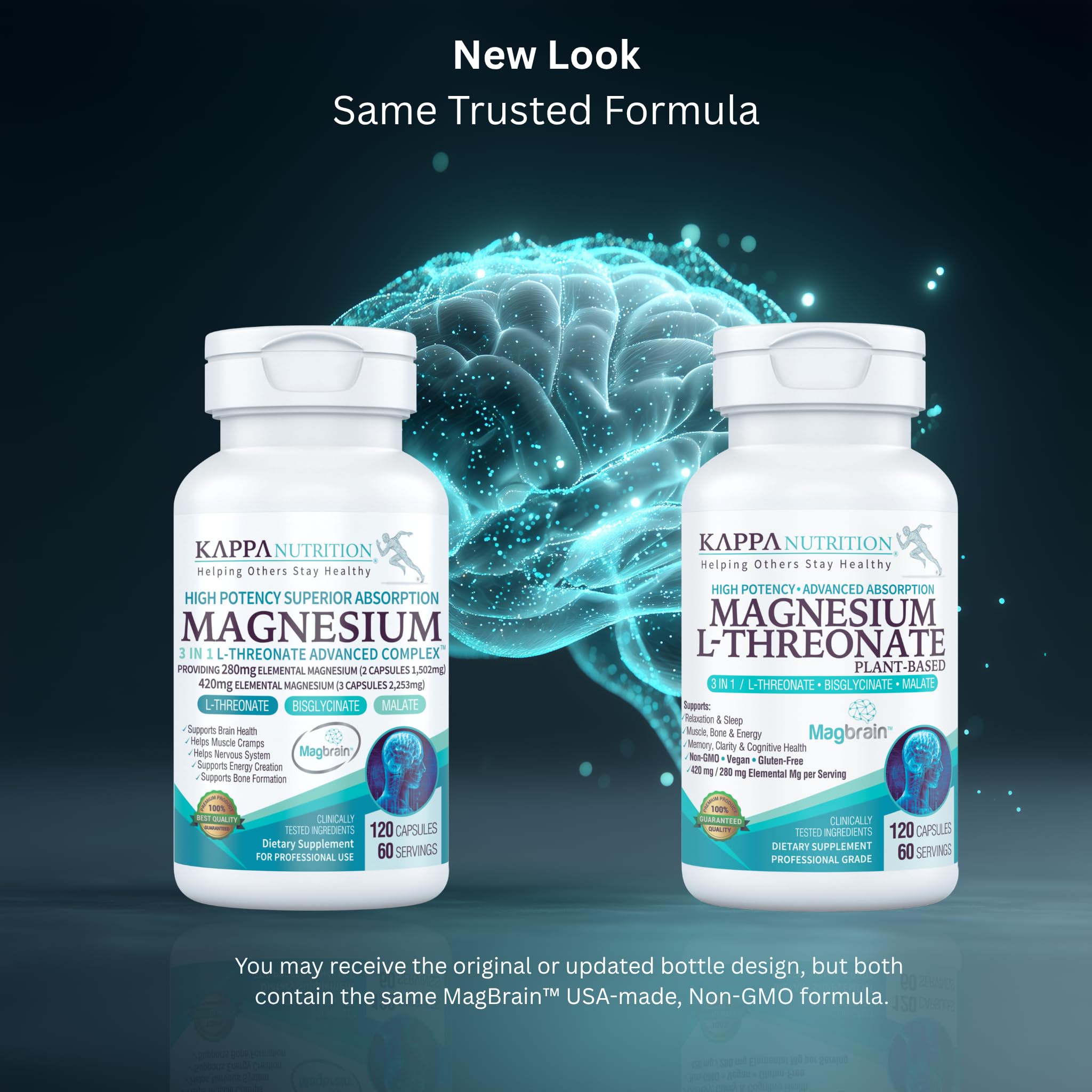 Kappa Nutrition Powered by Magbrain™ Magnesium L-Threonate Plant-Based, 420mg Elemental Magnesium (3 Capsules) from 2,253mg, 120 Vegan Capsules, Brain, Sleep & Muscle Support. KAPPA NUTRITION uk supplements