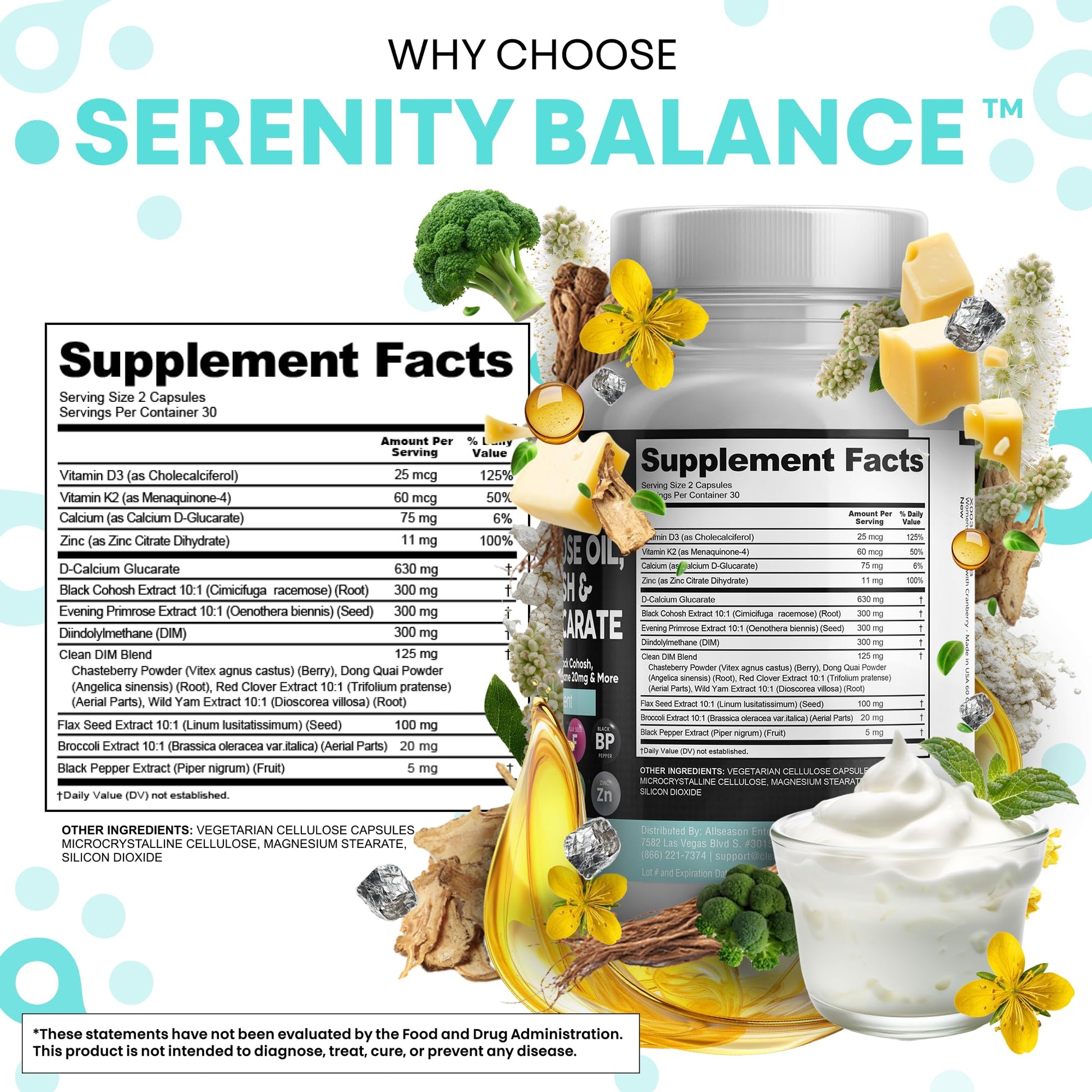 Clean Nutraceuticals DIM Evening Primrose Black Cohosh Calcium D-Glucarate Sulforaphane Flax Seed Extract - Hormonal Support Vitamins for Women with Dong Quai - 60 Caps Clean Nutraceuticals uk supplements