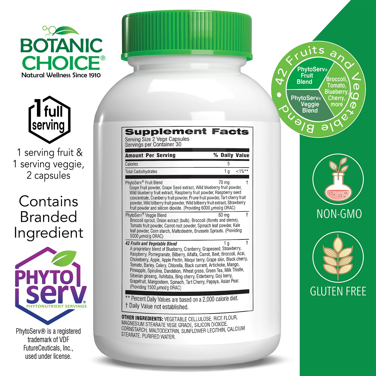 Botanic Choice Since 1910 - Mega Fruits & Veggies Blend - 42 Fruits and Vegetables - 2 Caps Daily - 60 Count Supplement - 2 Pack Botanic Choice uk supplements