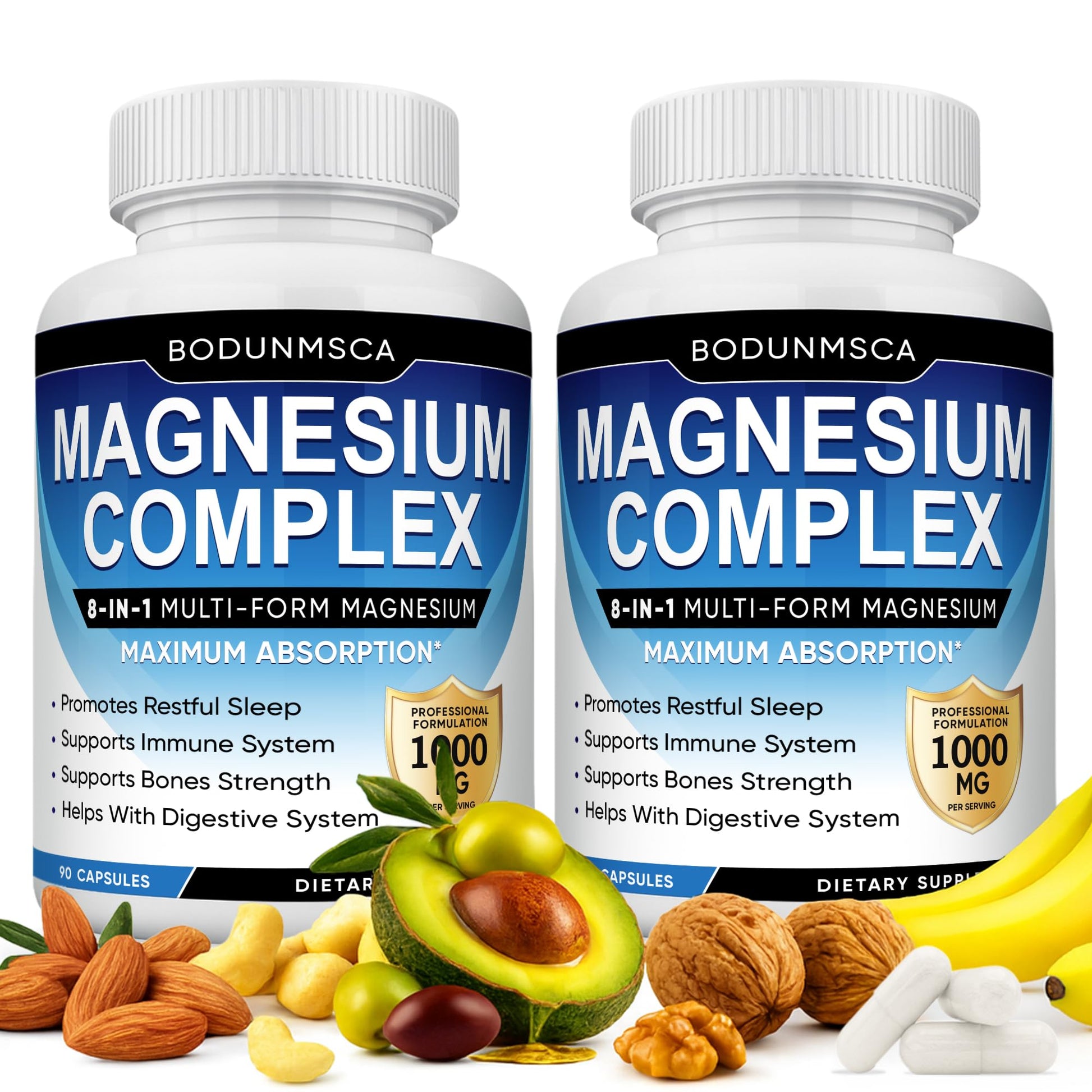 Magnesium Complex, 8 in 1, 1000mg-Glycinate, Citrate, Malate for Easy Absorption, Full Spectrum Magnesium Complex,Supports Relaxation, Sleep & Muscle Function, Magnesio Complex for Women, 180 Capsules BODUNMSCA uk supplements