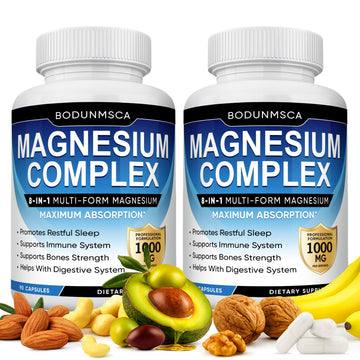 Magnesium Complex, 8 in 1, 1000mg-Glycinate, Citrate, Malate for Easy Absorption, Full Spectrum Magnesium Complex,Supports Relaxation, Sleep & Muscle Function, Magnesio Complex for Women, 180 Capsules BODUNMSCA uk supplements