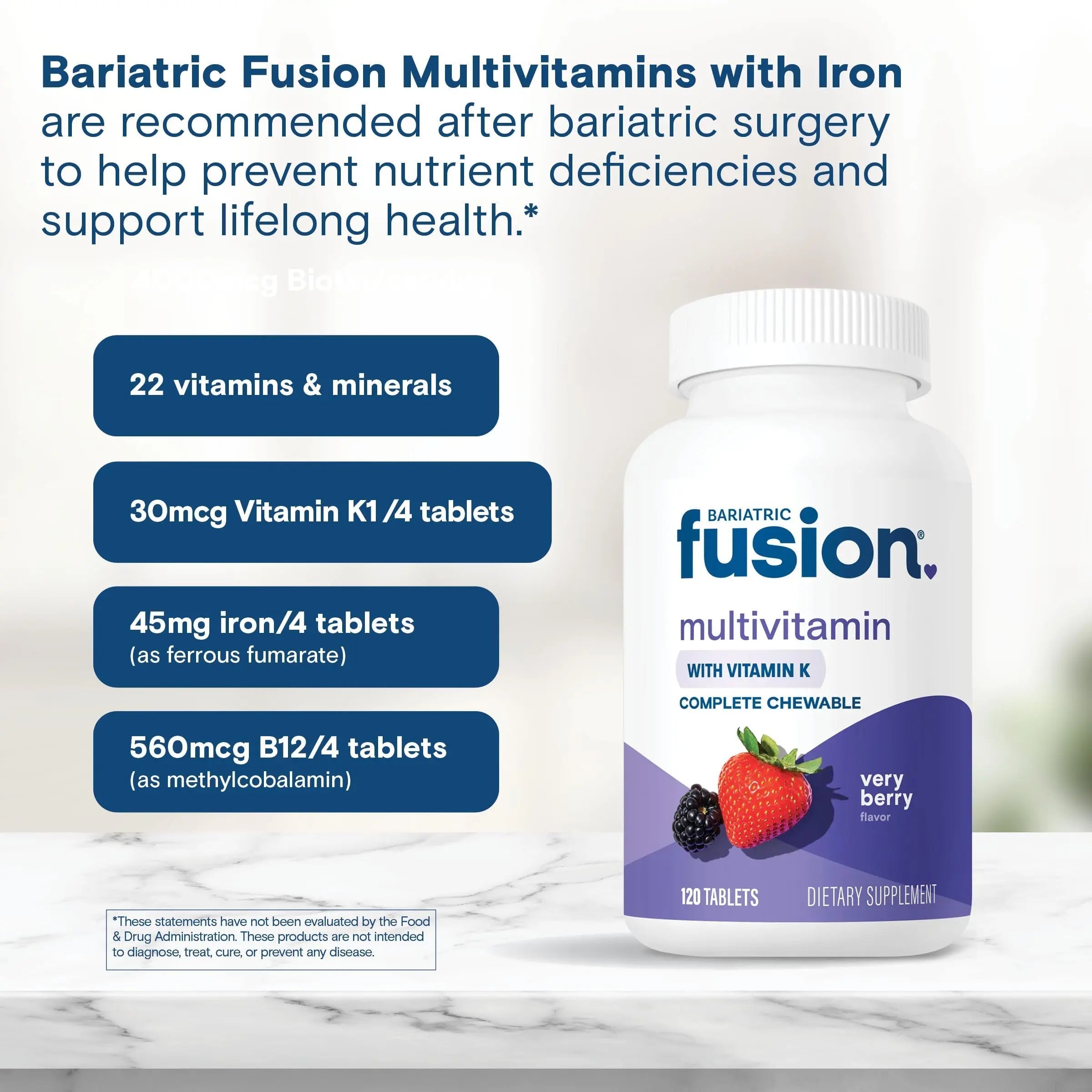 Bariatric Fusion Very Berry Complete Chewable Bariatric Multivitamin with Iron and Vitamin K for Bariatric Surgery Patients Including Bariatric Fusion uk supplements